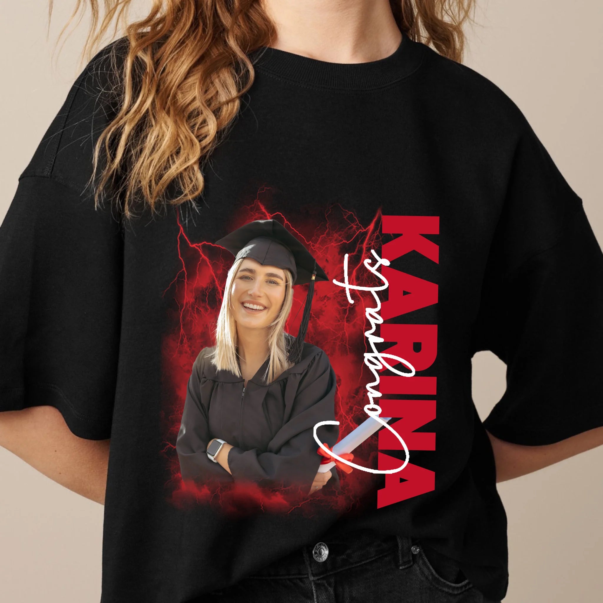 Customized 2025 Graduation Season T-shirt - Personalized Commemorative Graduation Clothing with Background,Photo,Name,Number and Text - Gifts for Family,Children,Grandchildren