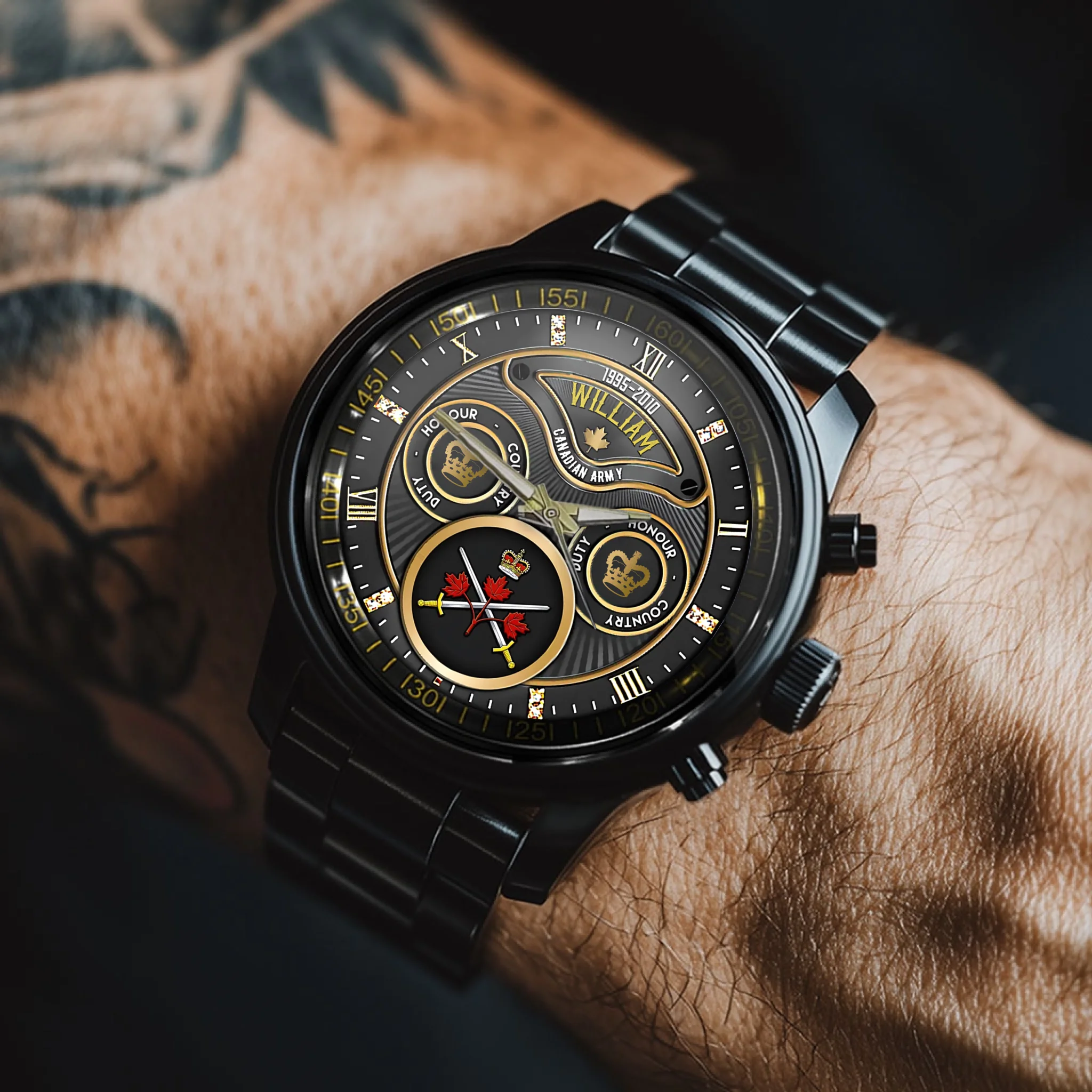 Personalized Canadian Veteran Logo & Rank Custom Name & Time Watch