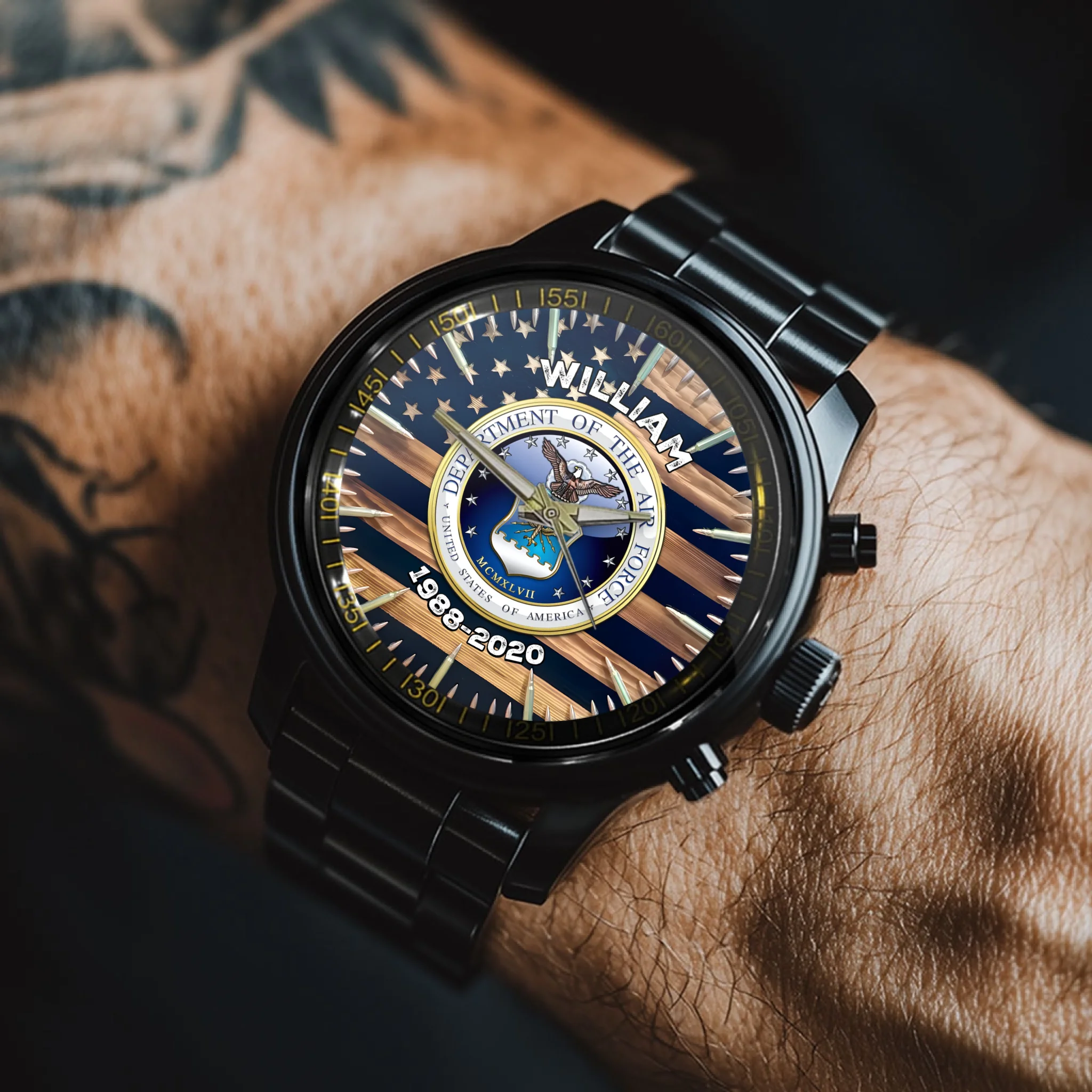 Customized American Flag Watch – Military-themed Watche with Customizable Department Logo - A Gift For Friend,Family,Soldier