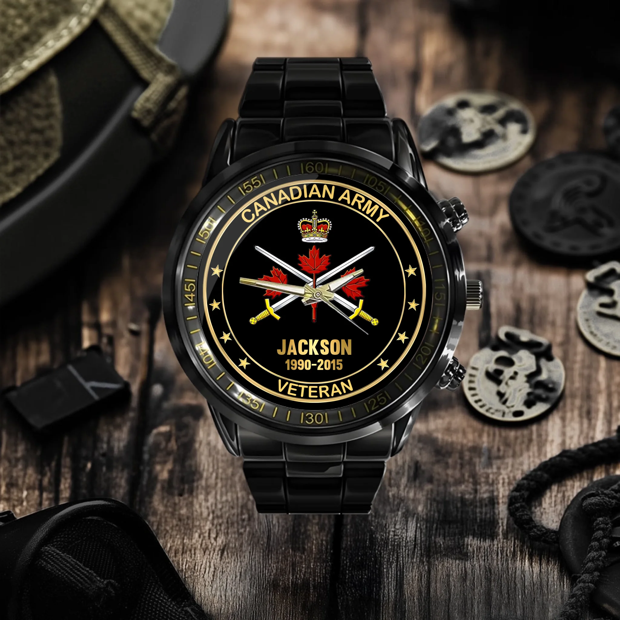 Custom Veteran/Firefighter Themed Watches - Personalised Badge,Name,Time,Department and Title for Commemorative Watches - A Gift For Family,Friend,Veteran,Firefighter