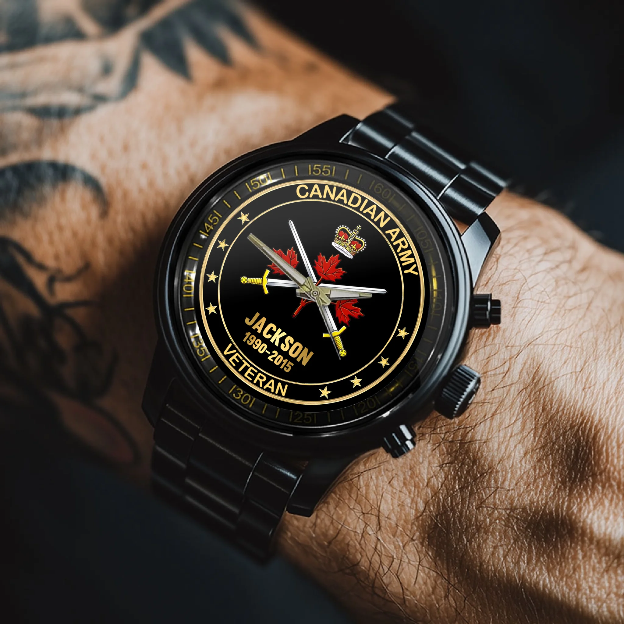Custom Veteran/Firefighter Themed Watches - Personalised Badge,Name,Time,Department and Title for Commemorative Watches - A Gift For Family,Friend,Veteran,Firefighter