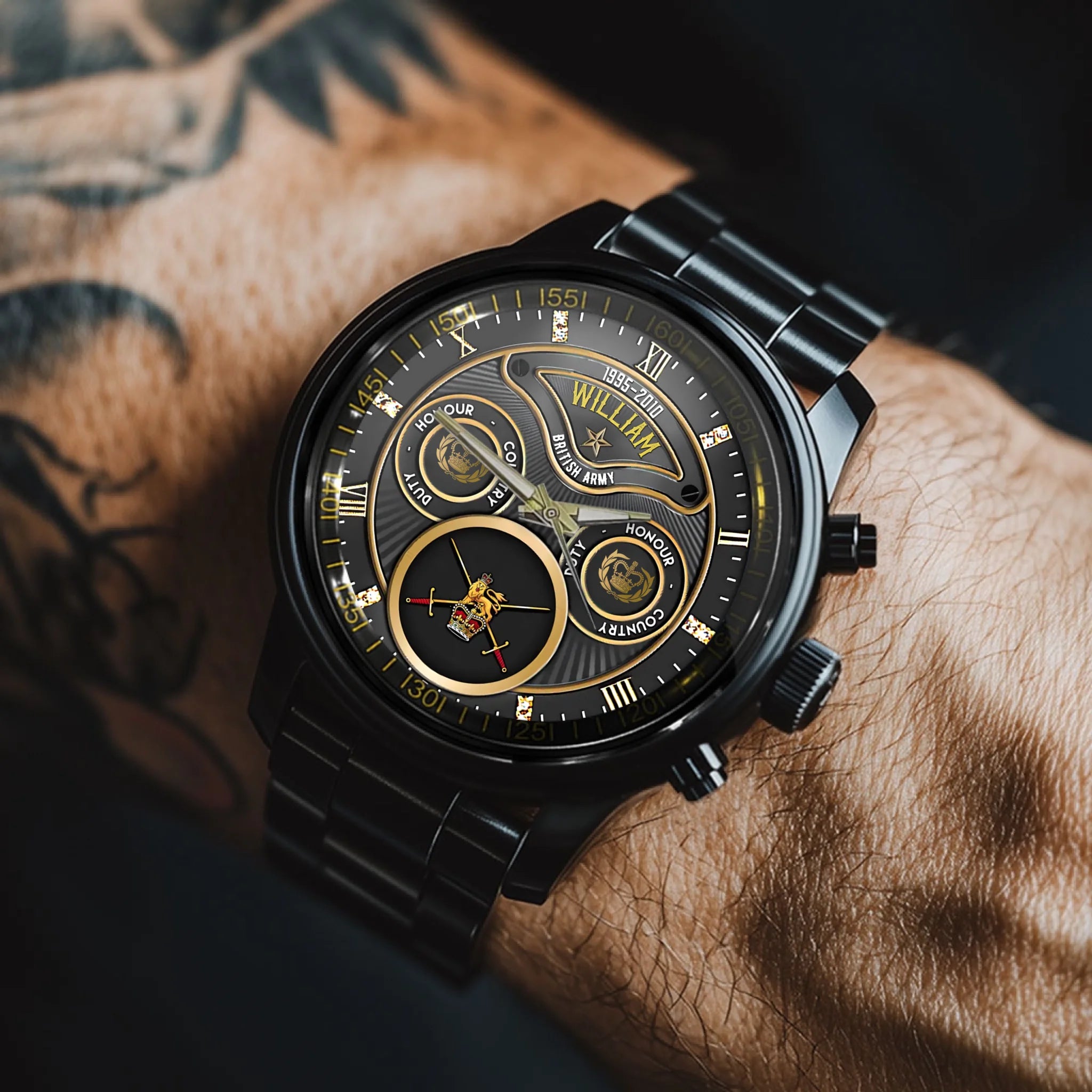 Personalized British Veteran Military Logo&Rank Custom Name&Time Watch