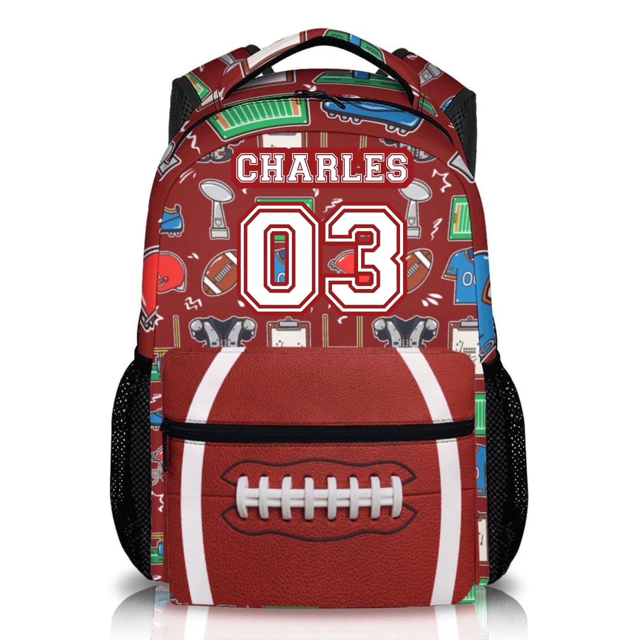 Personalized Name Custom Sports Backpack - Includes Basketball Baseball Soccer Football Rugby Personalized Backpacks