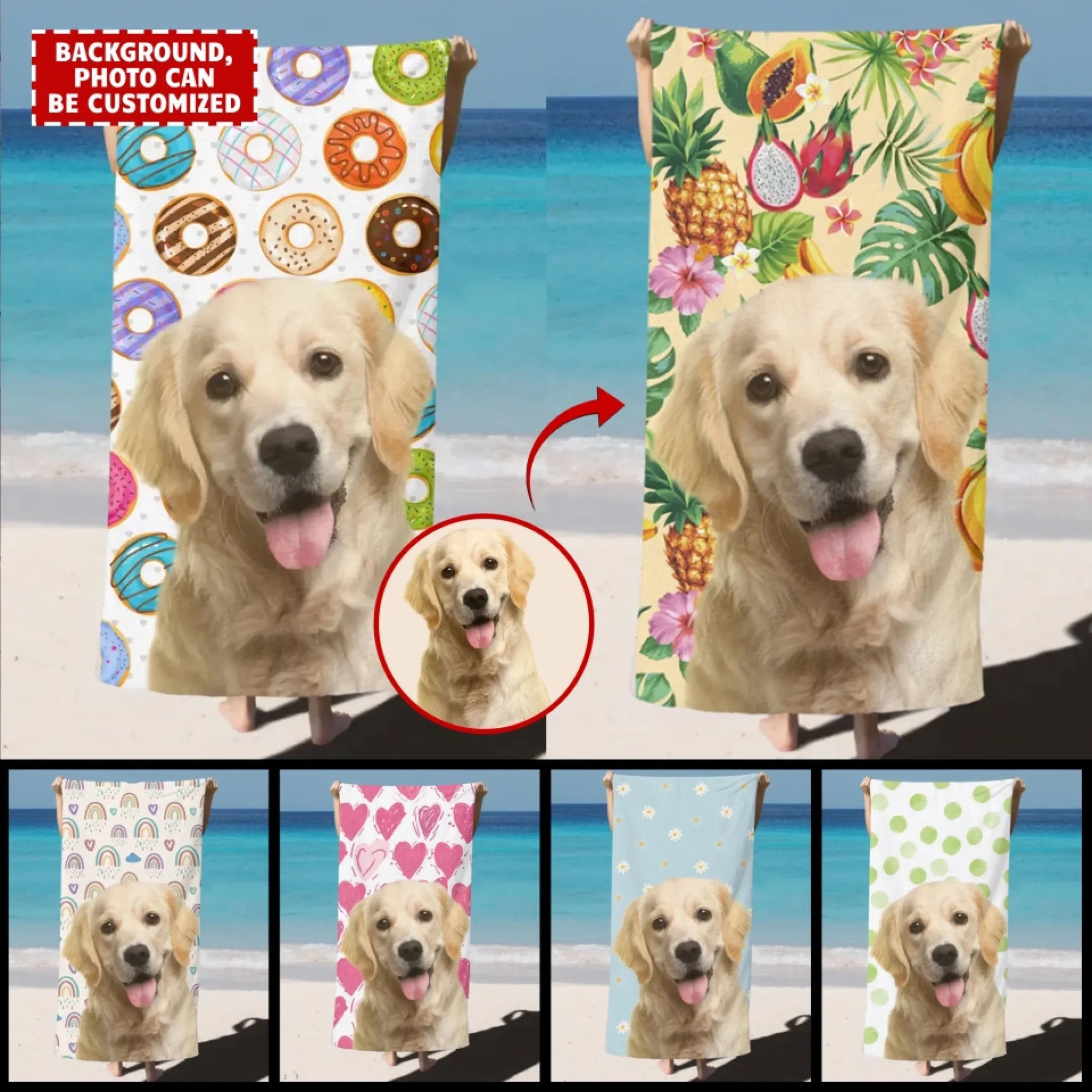 Serviette de plage personnalisée pour visage d'animal de compagnie, Portrait d'animal de compagnie, cadeau Photo personnalisé