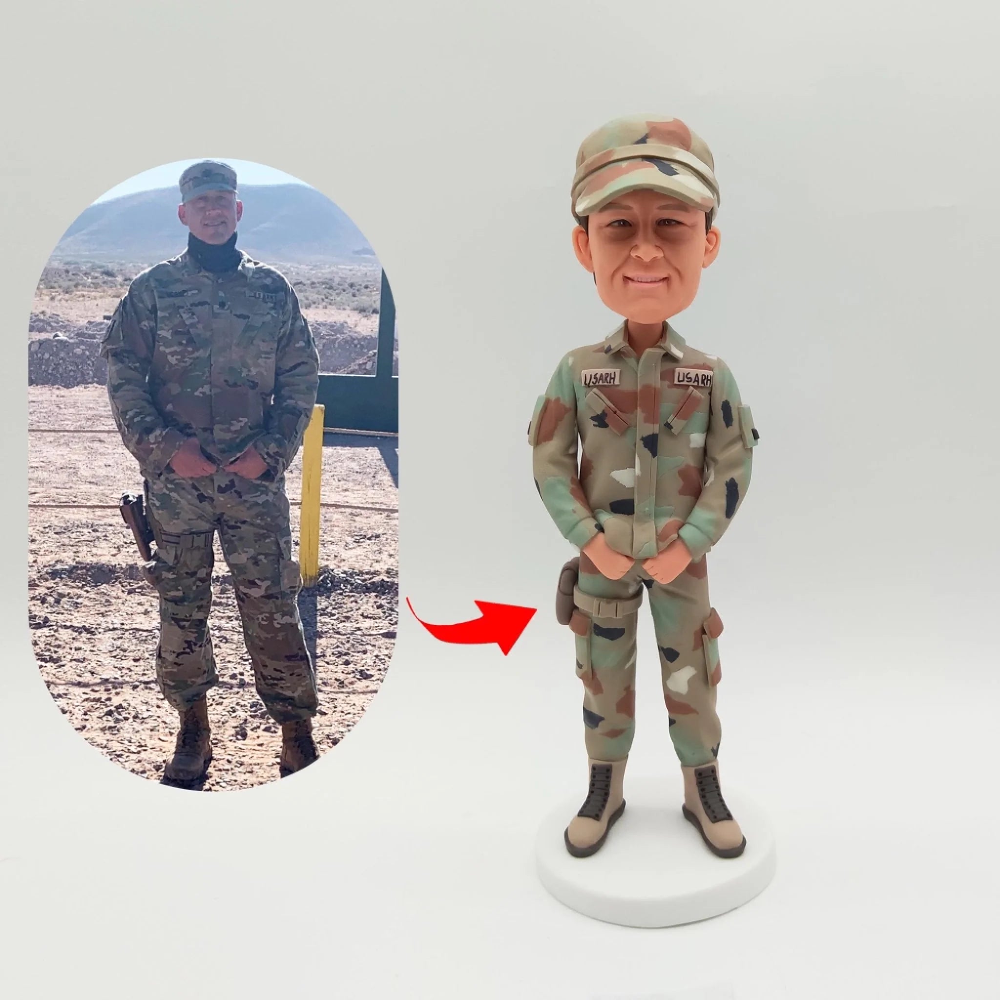 Custom Military Bobblehead With Engraved Text - Army Soldier in Uniform