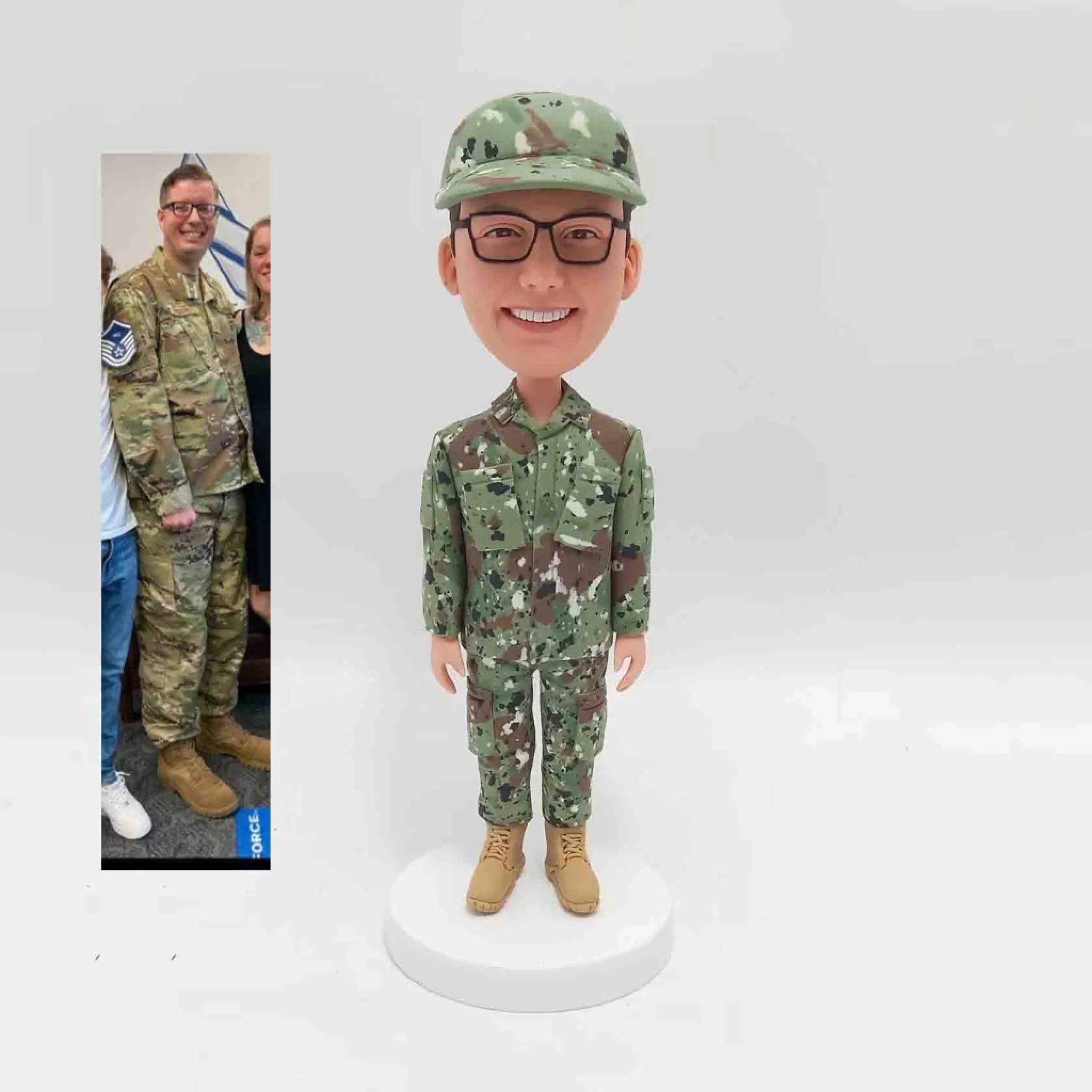 Custom Military Bobblehead With Engraved Text - Army Soldier in Uniform