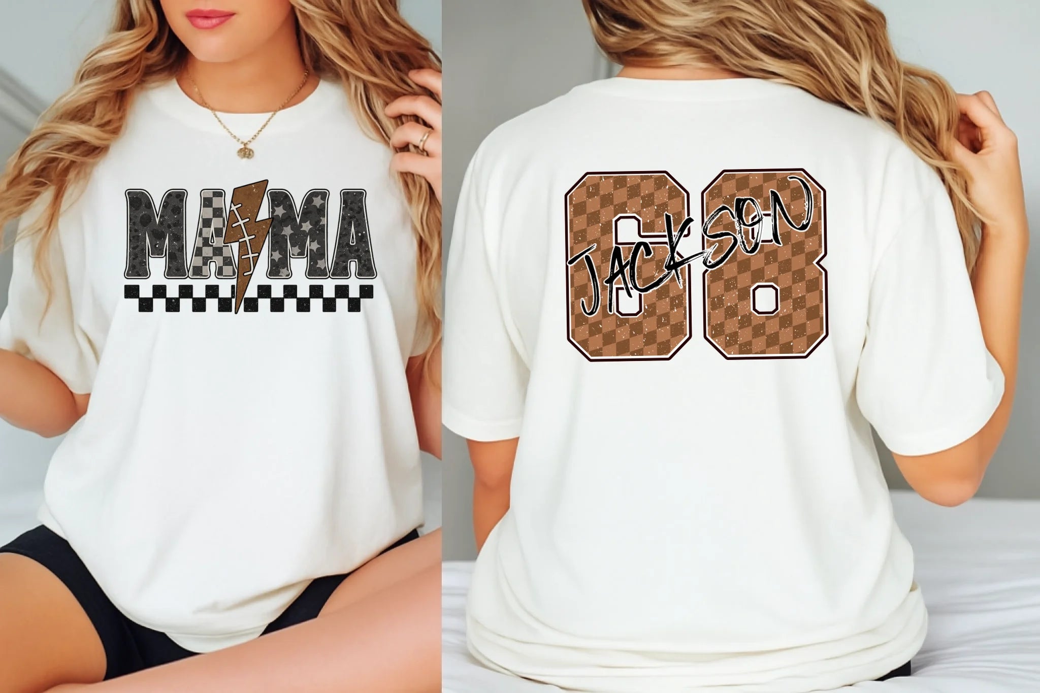 Custom Football Mama, Custom Kids Name & Jersey Number Game Day Football t-shirt