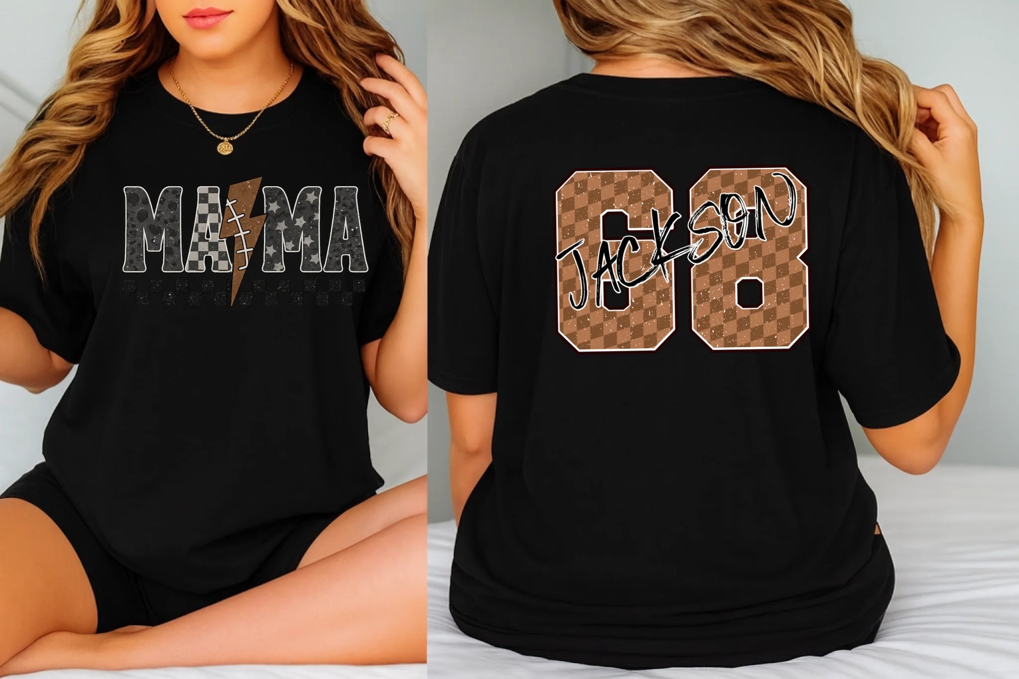 Custom Football Mama, Custom Kids Name & Jersey Number Game Day Football t-shirt