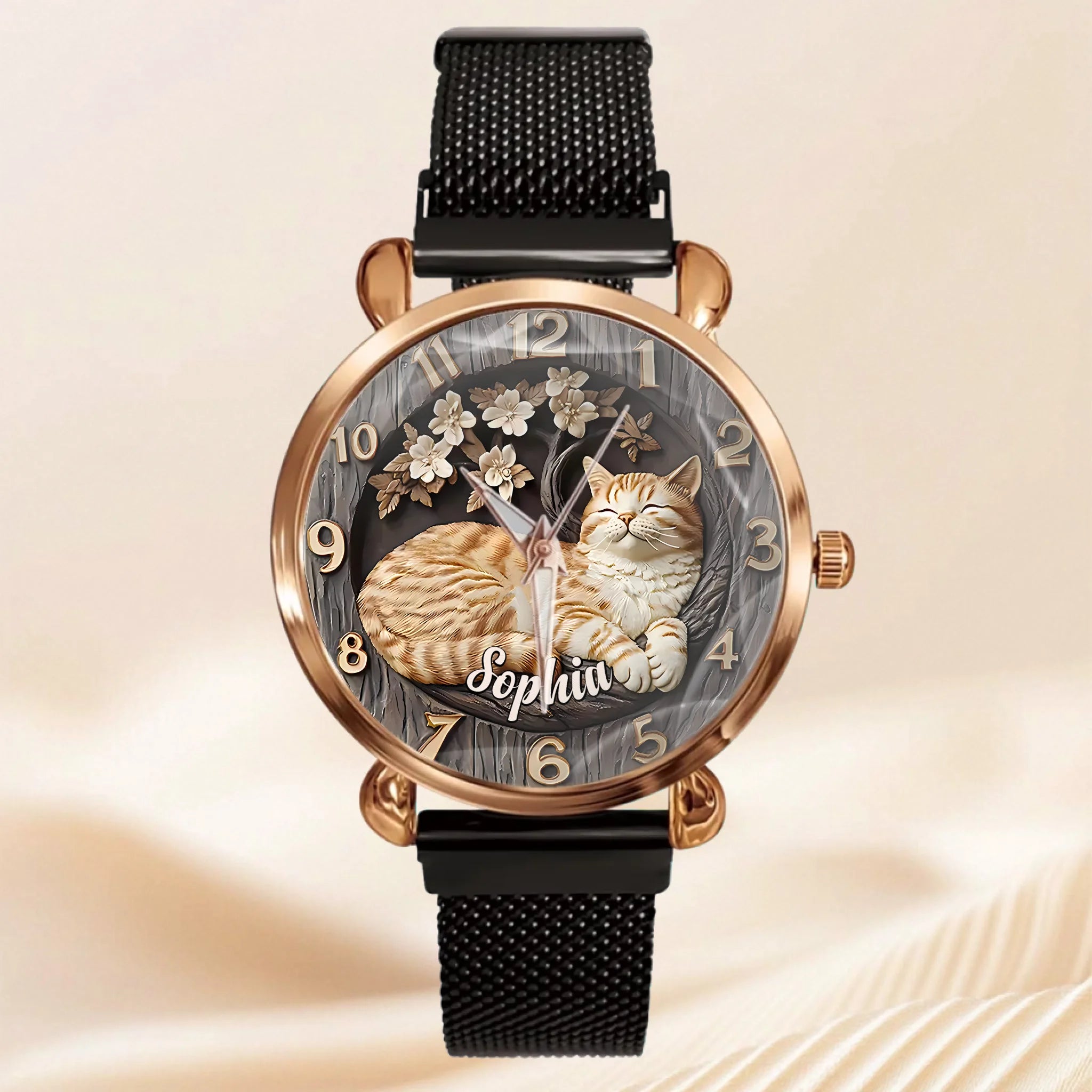 Customised Cat Watch - Cat-themed Watch with Personalised Name and Photo - A Gift For Family,Friend,Cat Lovers,Cat Owners