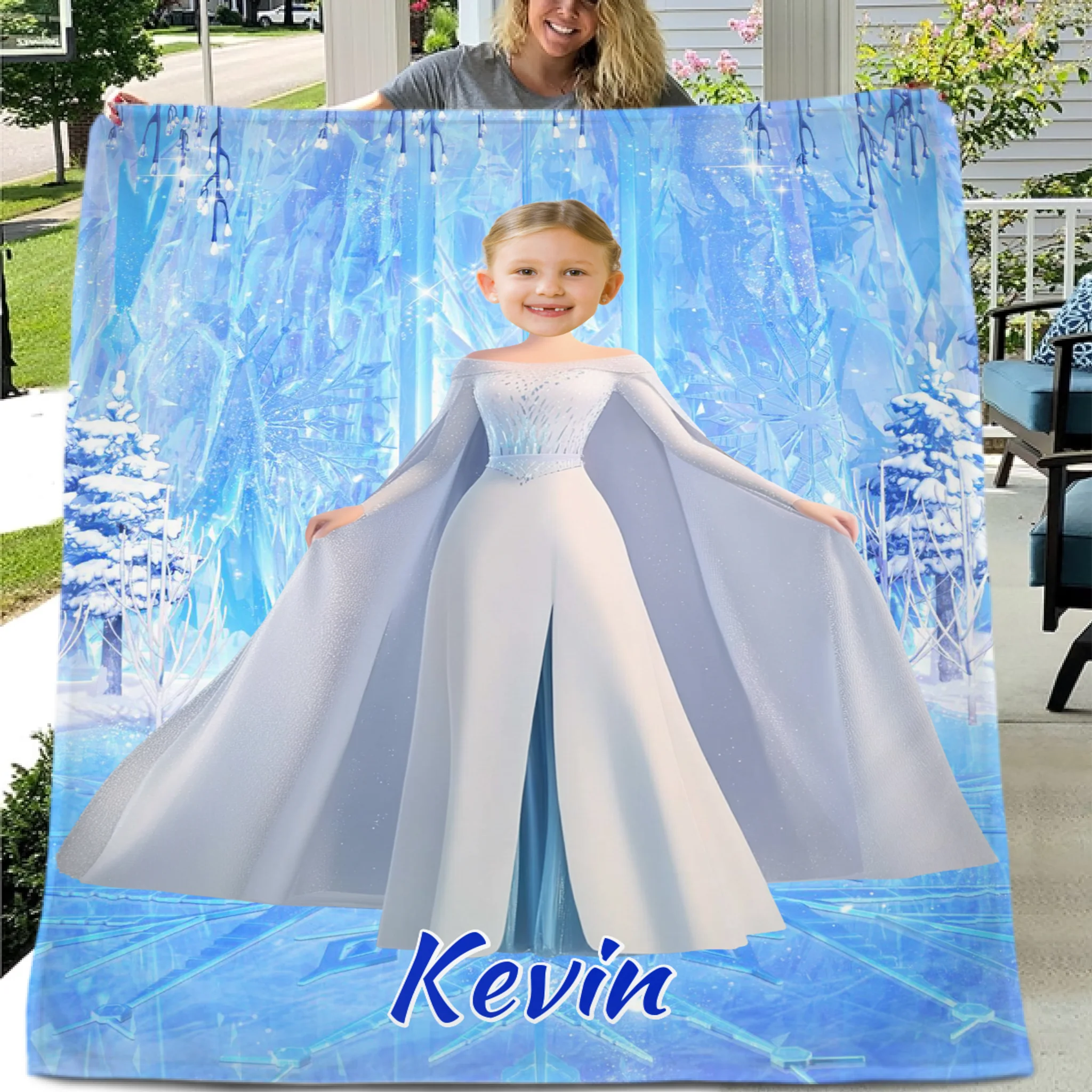 Custom Elsa Princess Blanket - Ice Themed Blanket with Personalized Name - Gifts for Girl,Children,Daughter