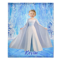 Custom Elsa Princess Blanket - Ice Themed Blanket with Personalized Name - Gifts for Girl,Children,Daughter