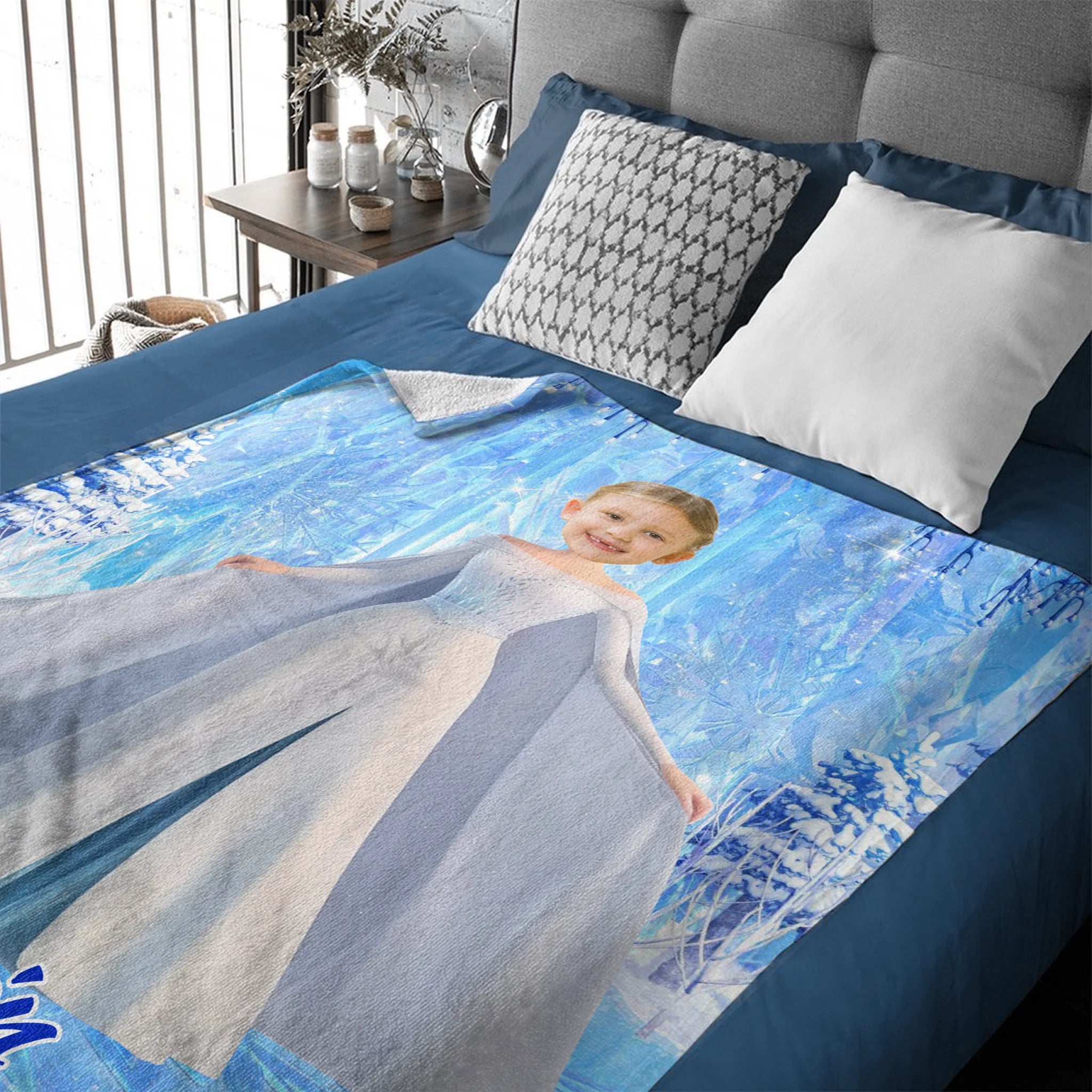 Custom Elsa Princess Blanket - Ice Themed Blanket with Personalized Name - Gifts for Girl,Children,Daughter
