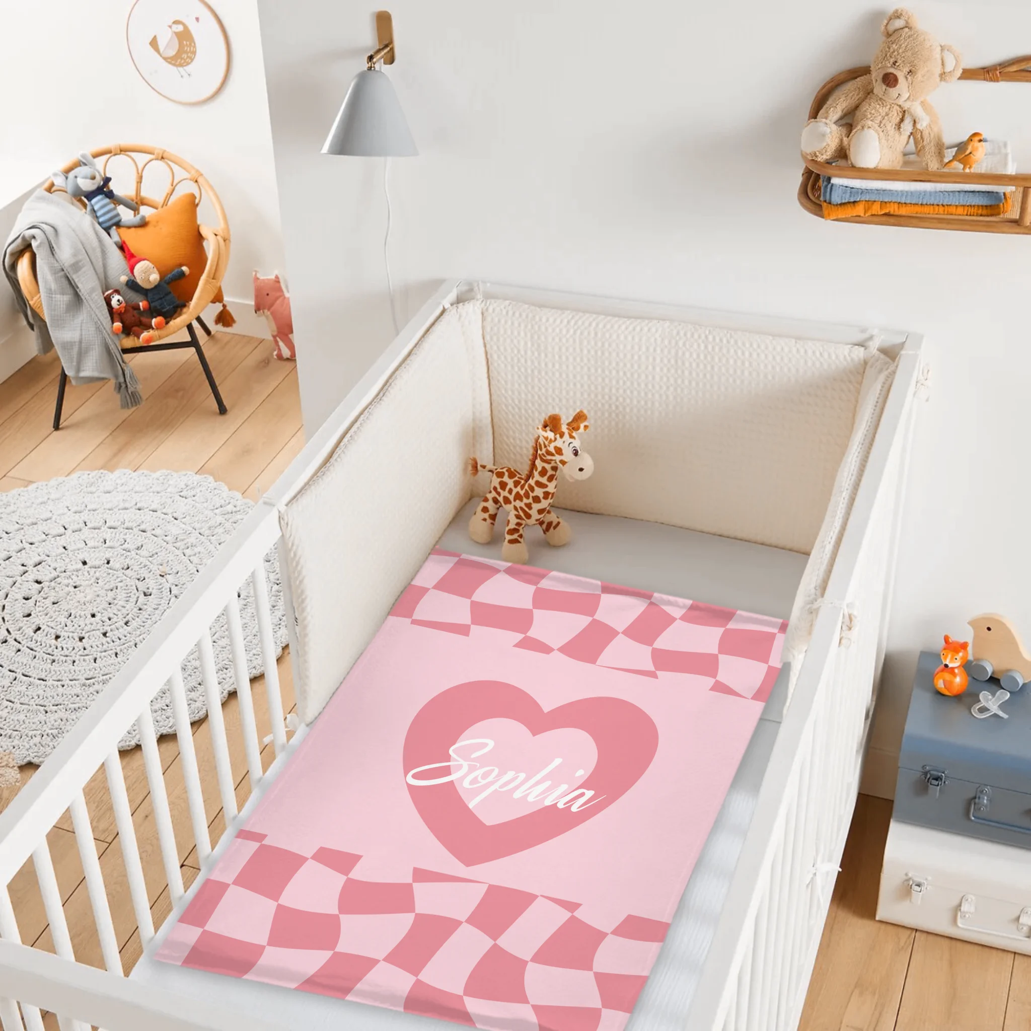 Custom Vintage Checker Heart Blanket – Personalized Argyle Heart Soft Throw – Gift for Girls
