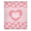 Custom Vintage Checker Heart Blanket – Personalized Argyle Heart Soft Throw – Gift for Girls