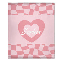 Custom Vintage Checker Heart Blanket – Personalized Argyle Heart Soft Throw – Gift for Girls