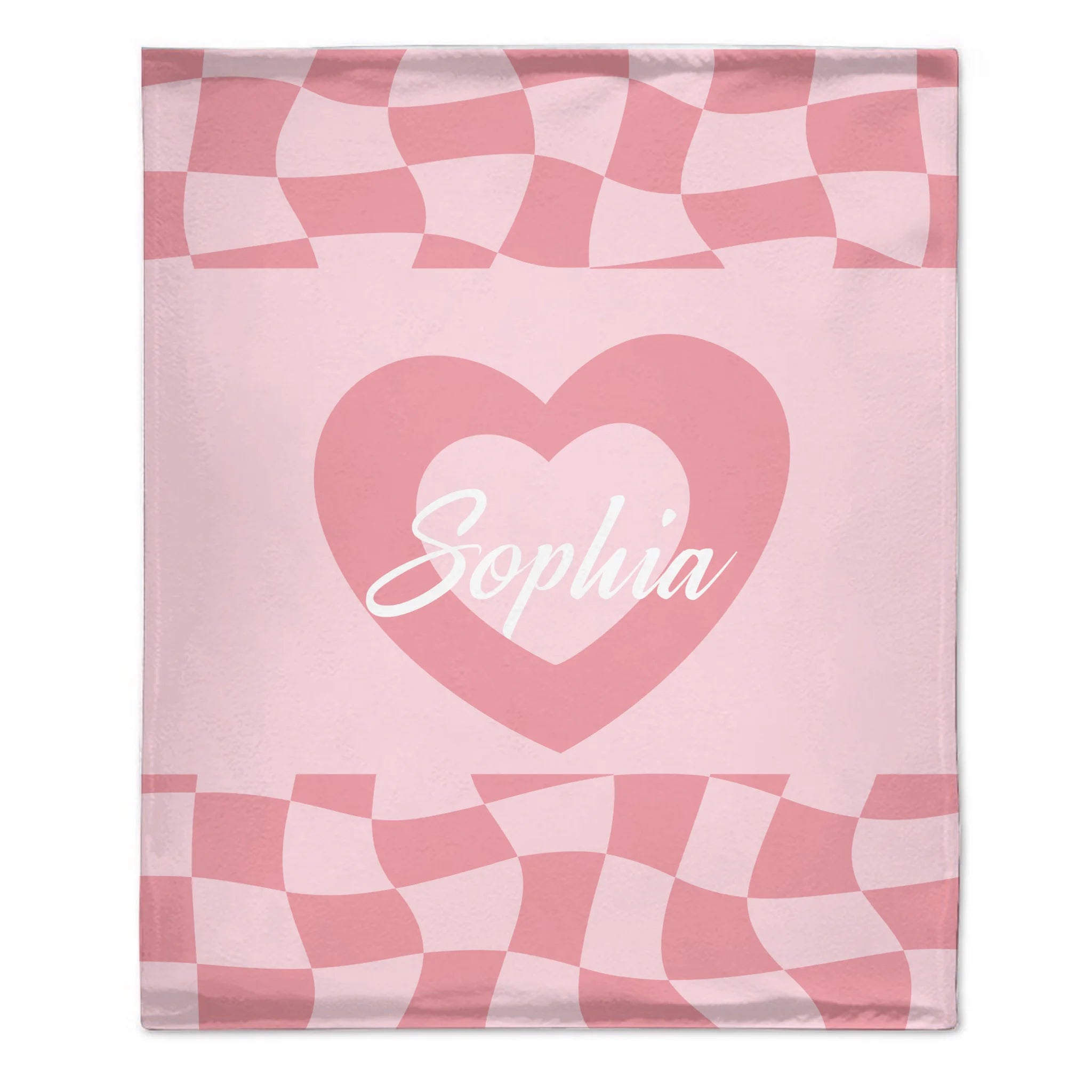 Custom Vintage Checker Heart Blanket – Personalized Argyle Heart Soft Throw – Gift for Girls
