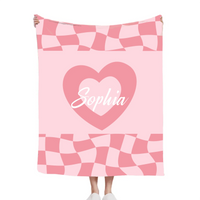 Custom Vintage Checker Heart Blanket – Personalized Argyle Heart Soft Throw – Gift for Girls