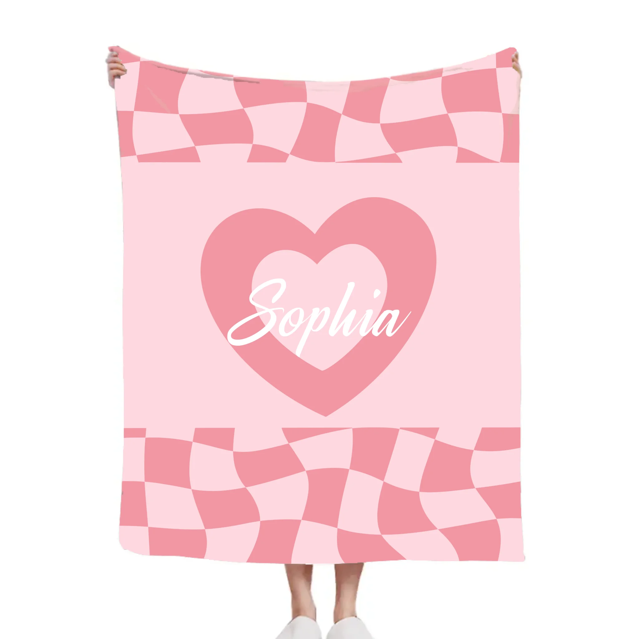 Custom Vintage Checker Heart Blanket – Personalized Argyle Heart Soft Throw – Gift for Girls