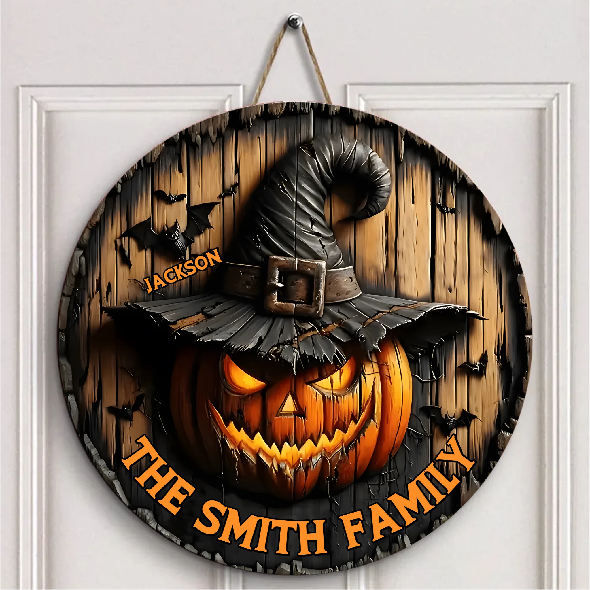 Witch Pumpkin Family - Personalized Name Wooden Sign - Gifts For Family and Halloween Enthusiasts