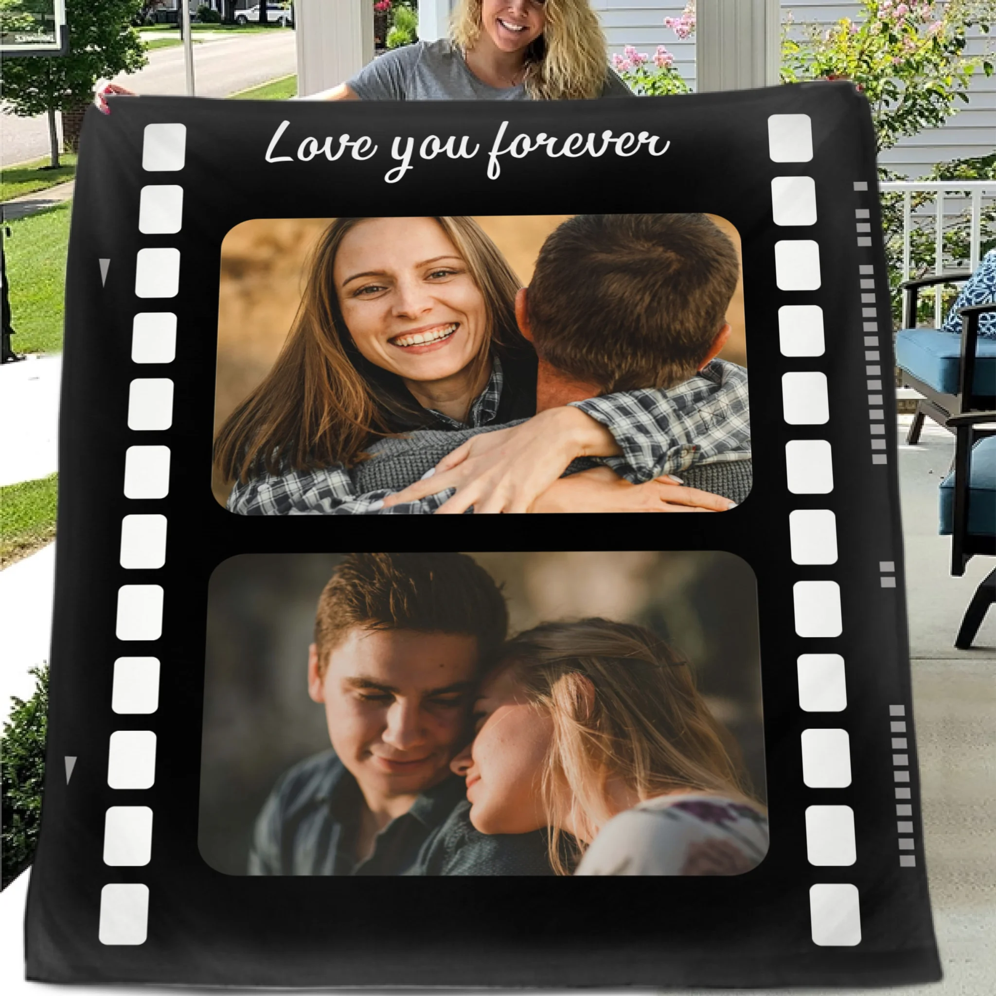 Personalized Film Strip Photo Blanket – Love You Forever Gift for Couples & Families
