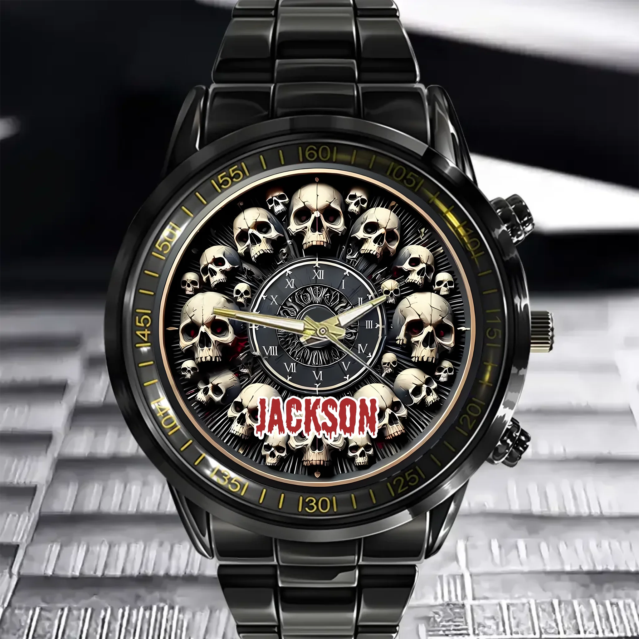 Customised Skull Watch - Personalised Name Skull Pattern Trendy Watch - A Gift For Family,Friend,Brother,Sister