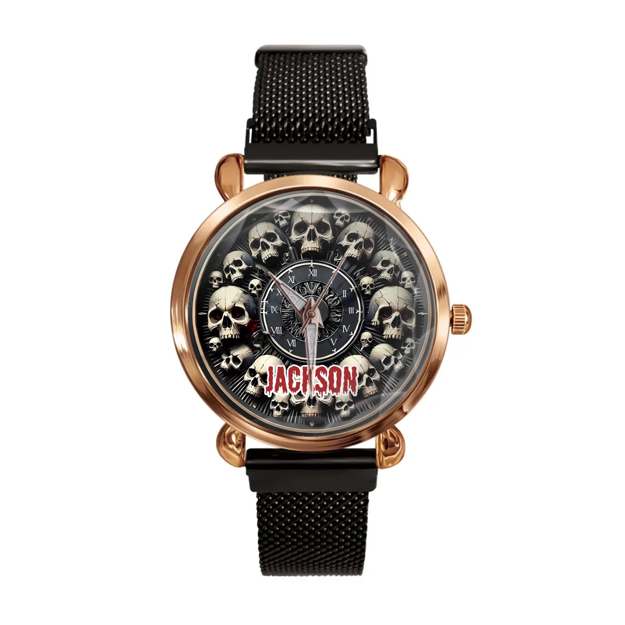 Customised Skull Watch - Personalised Name Skull Pattern Trendy Watch - A Gift For Family,Friend,Brother,Sister