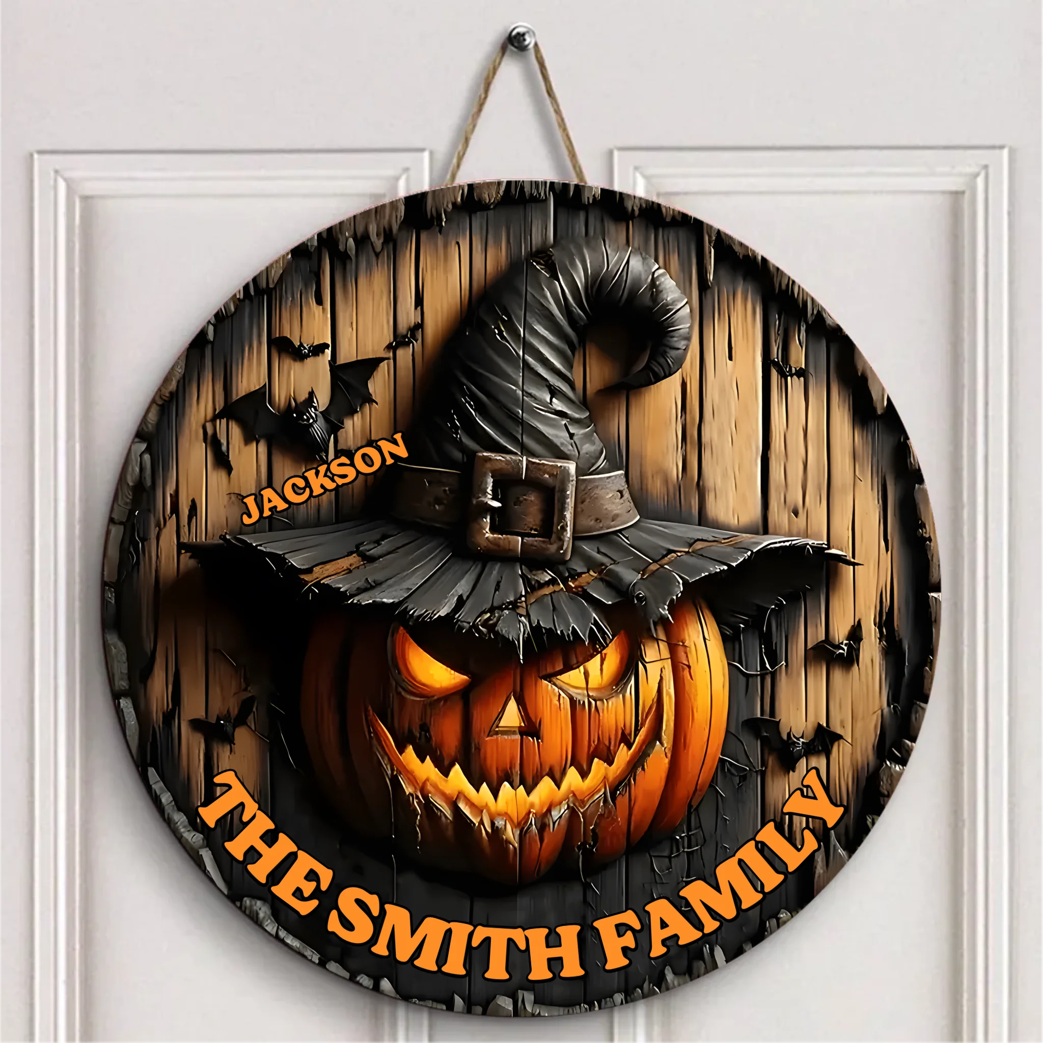 Witch Pumpkin Family - Personalized Name Wooden Sign - Gifts For Family and Halloween Enthusiasts
