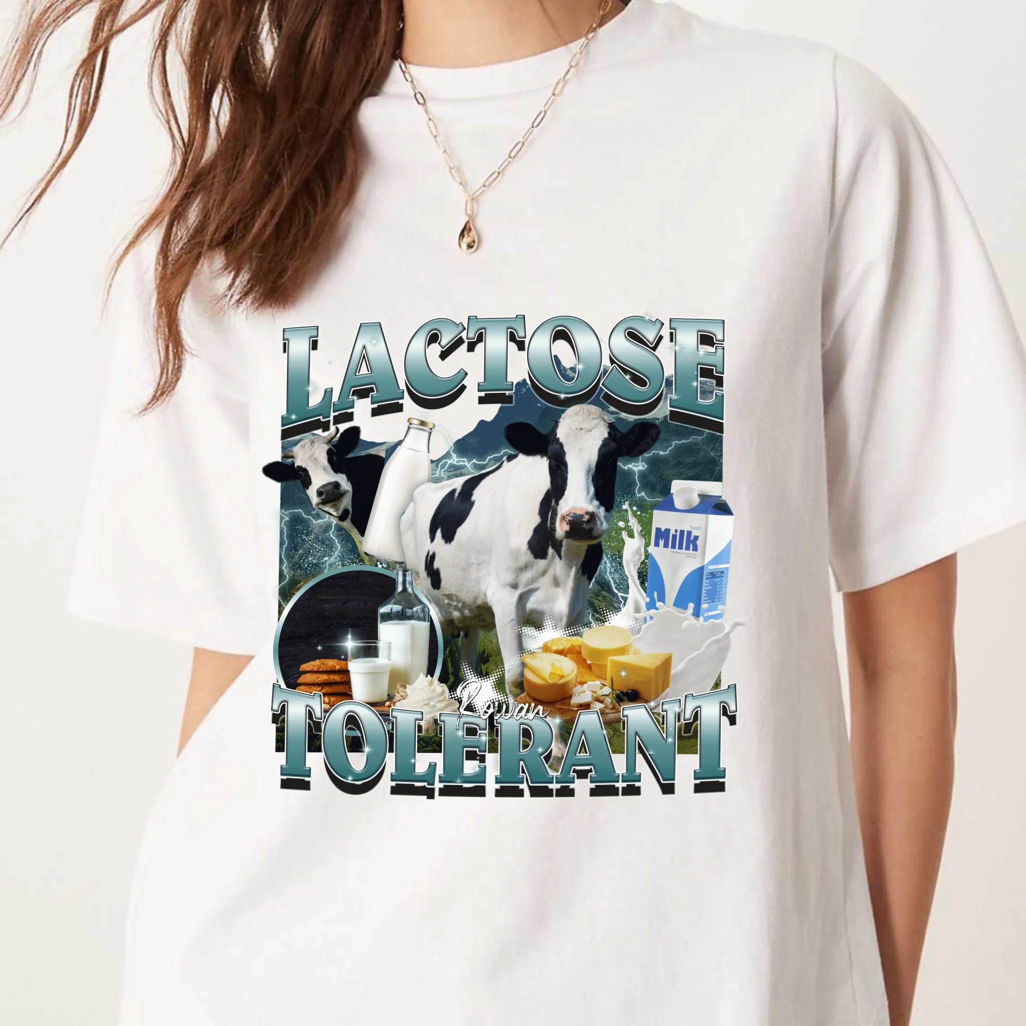 Lactose Tolerant Meme T Shirt Funny Foodie Graphic Tee Cow Milk Cheese Lover Shirt