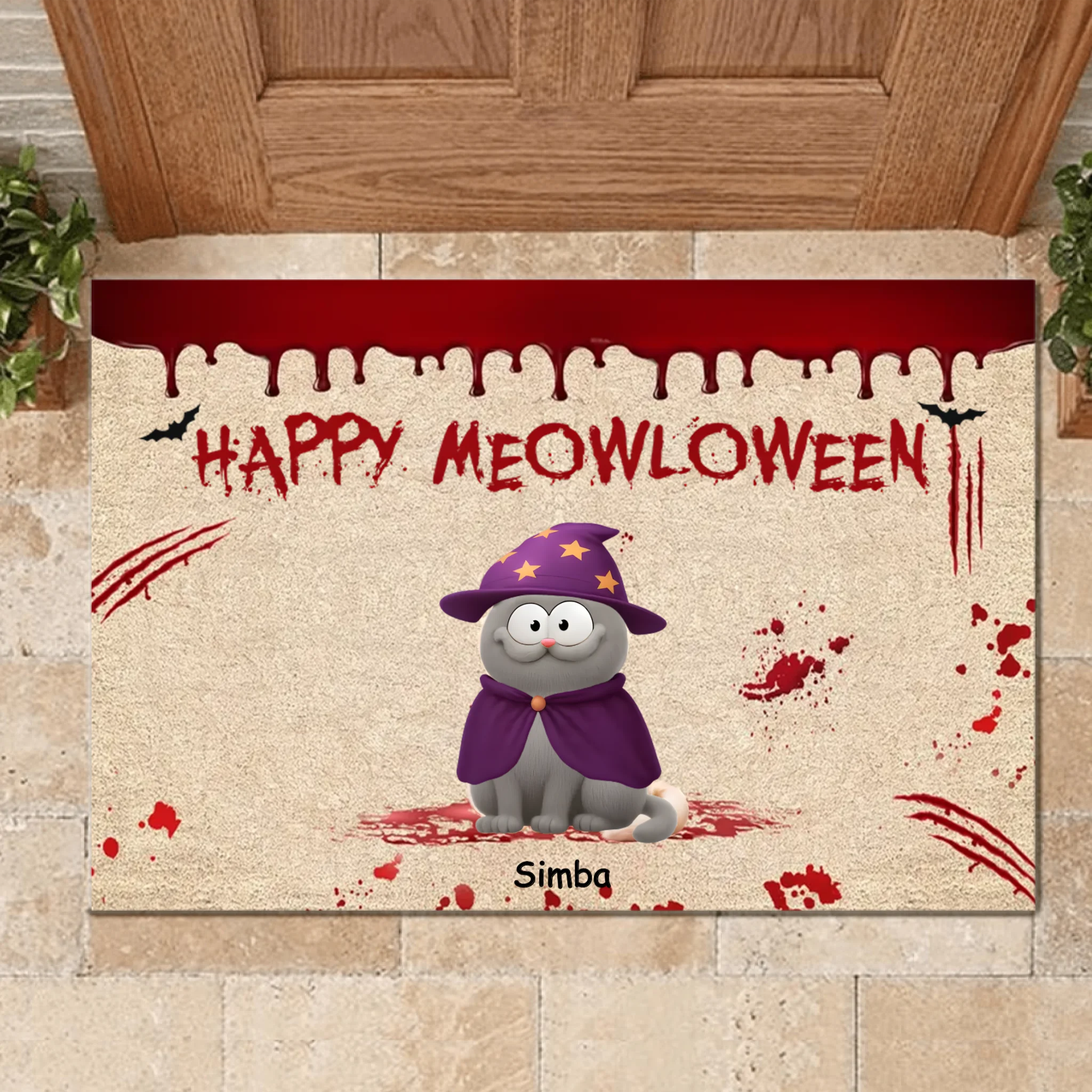 Happy Meowloween Spooky Annoying Cats Customized Doormat - Personalized Cats and Names Mat- Gift for Home, Family, Cat Owners