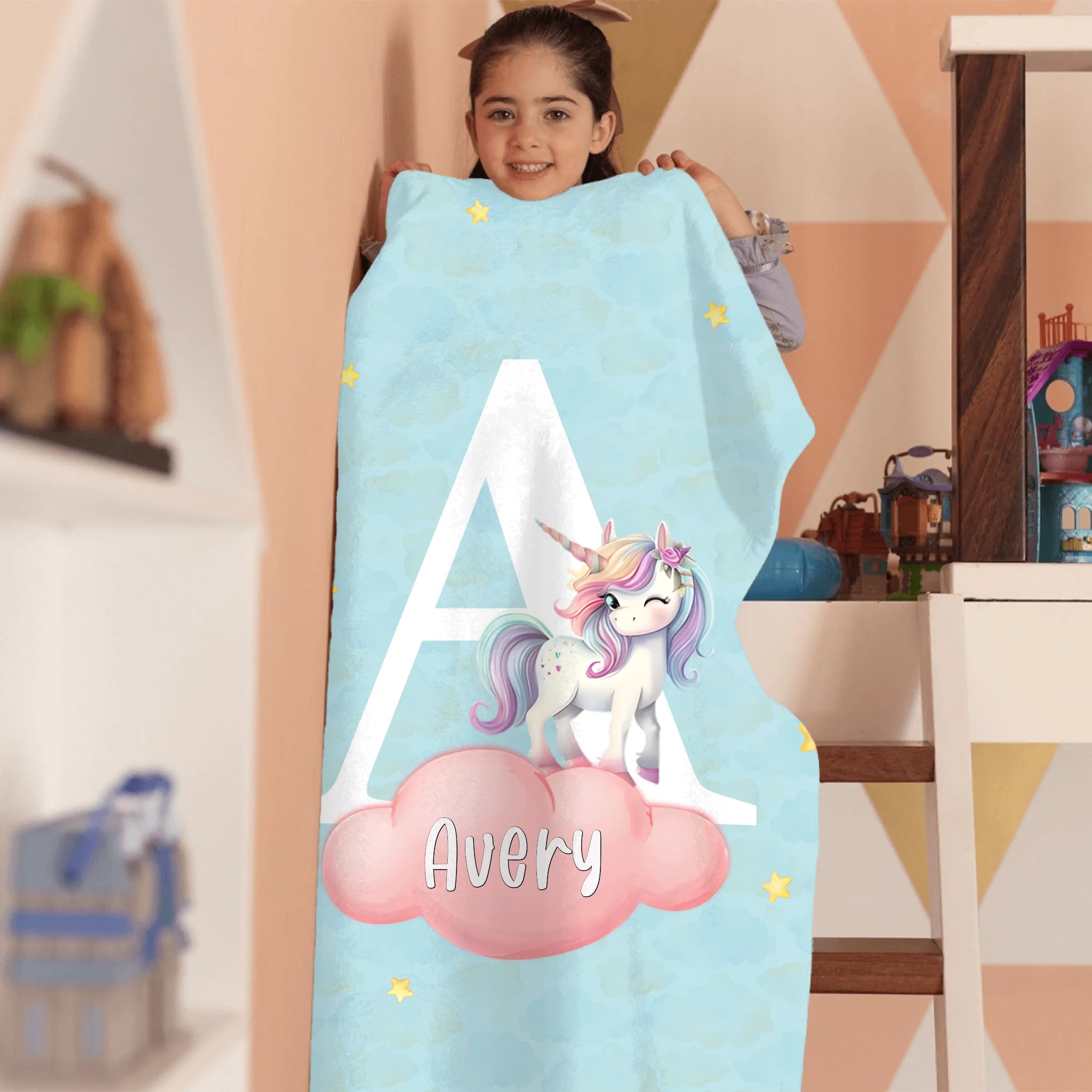 Custom Animal Letter Blanket – Personalized Name Alphabet Throw Blanket – Gift for Kids
