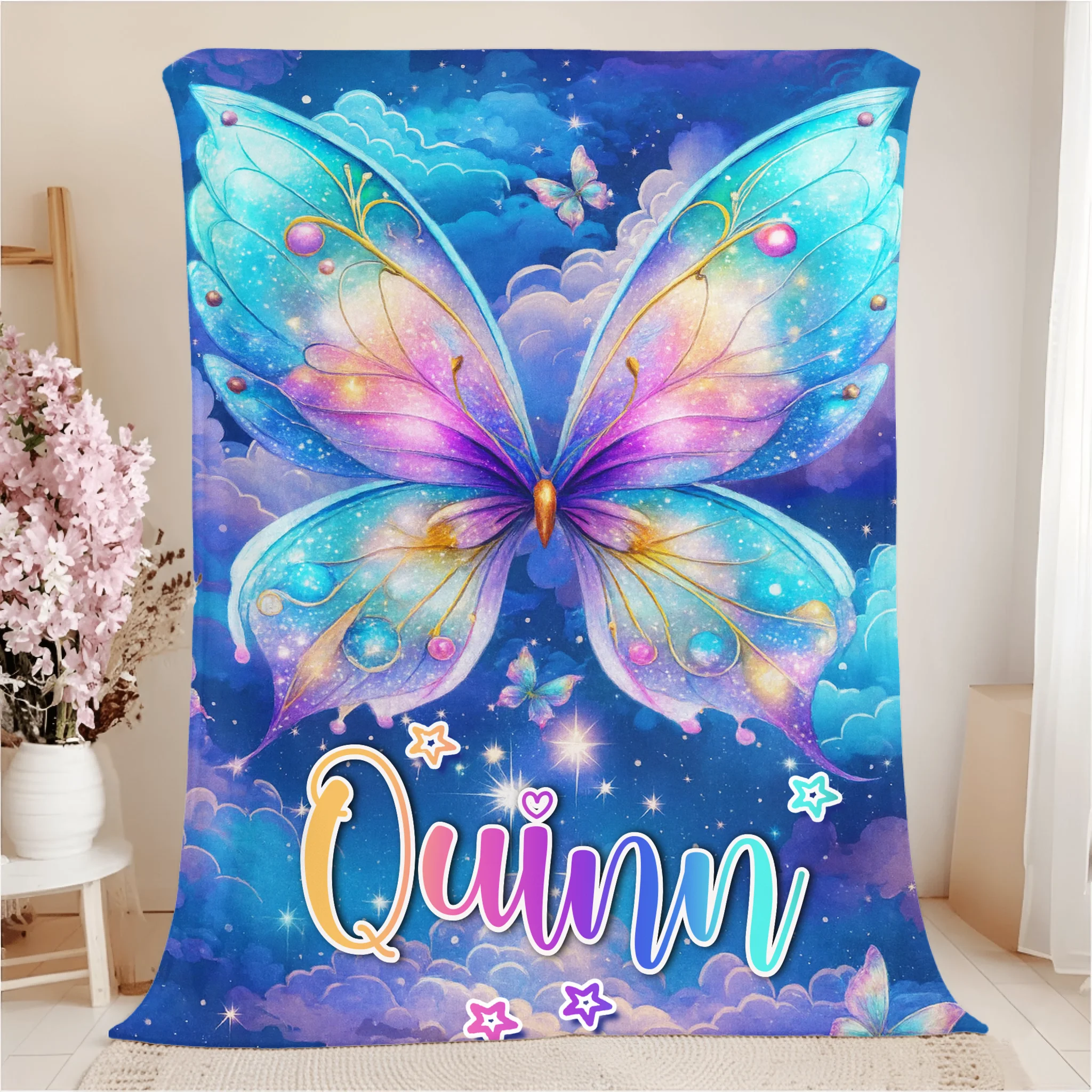 Custom Starry Butterfly Blanket - Personalized Magical Sky Throw - Gift for Butterfly Lovers,Girls
