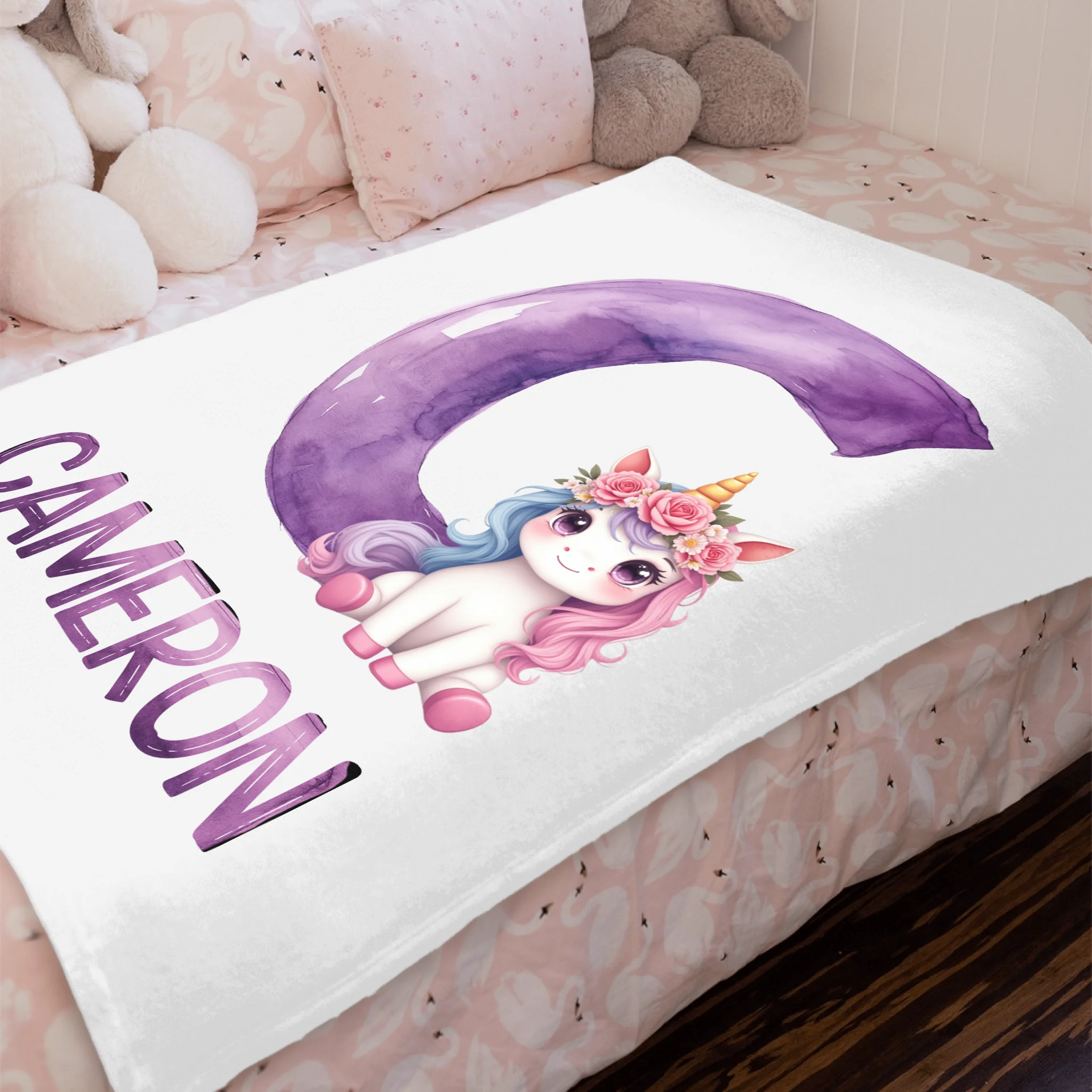 Custom Unicorn Blanket - Personalized Unicorn Name Throw - Gift for Kids & Girls
