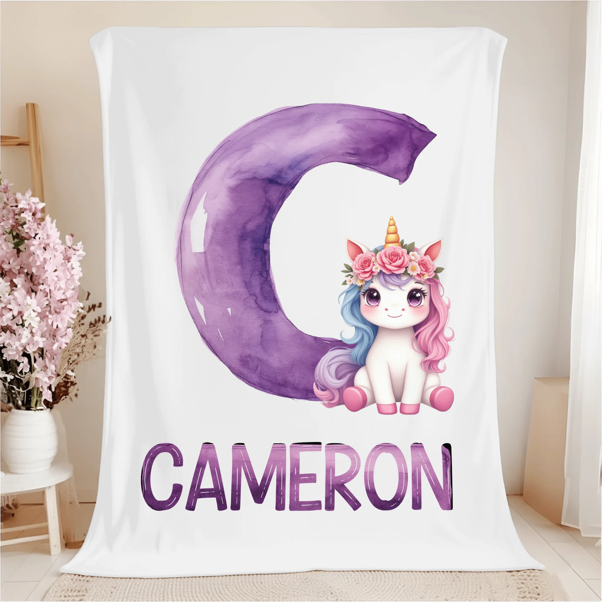 Custom Unicorn Blanket - Personalized Unicorn Name Throw - Gift for Kids & Girls