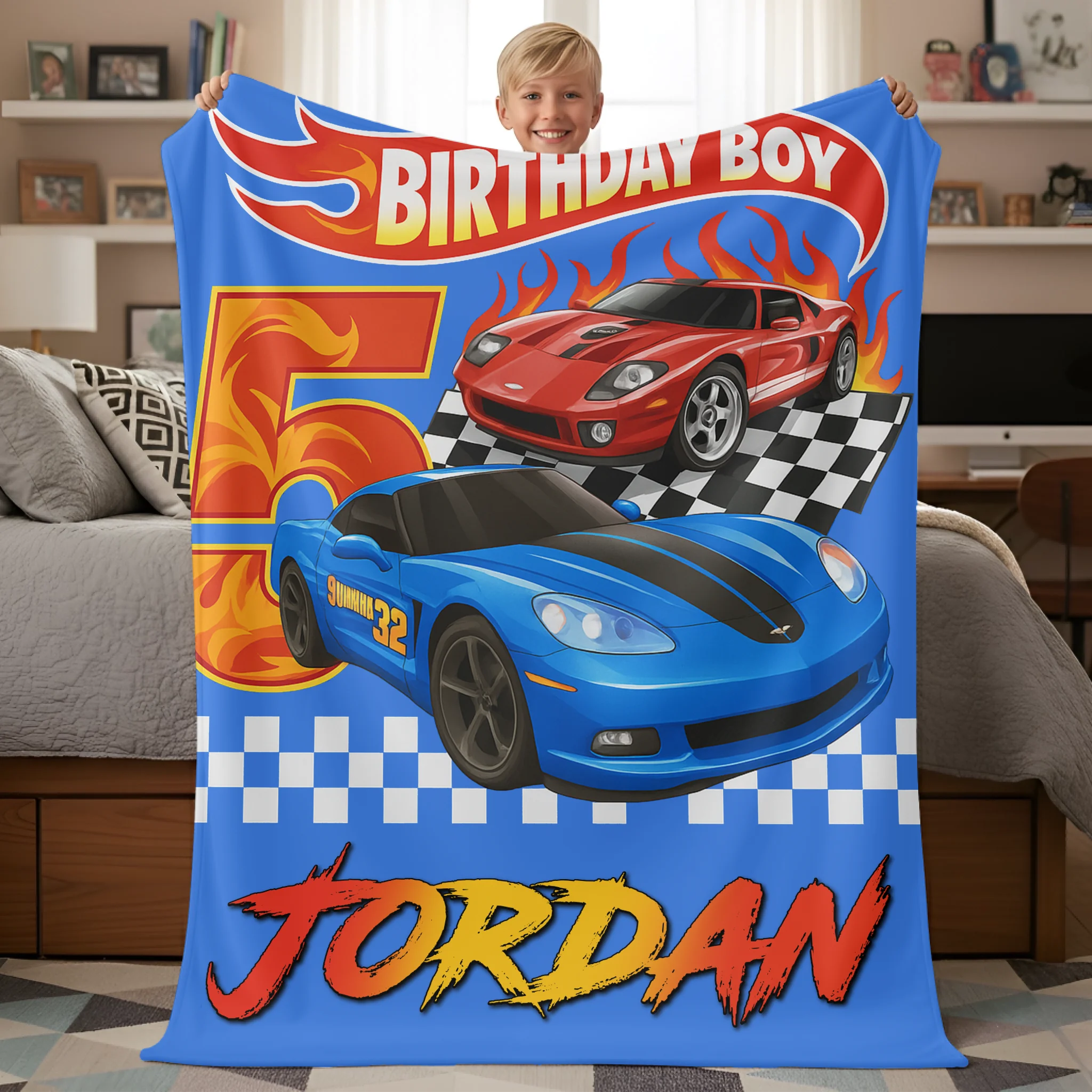 Custom Sports Car Blanket - Personalized Race Car Theme Throw Blanket - Gift for Boys and Girls