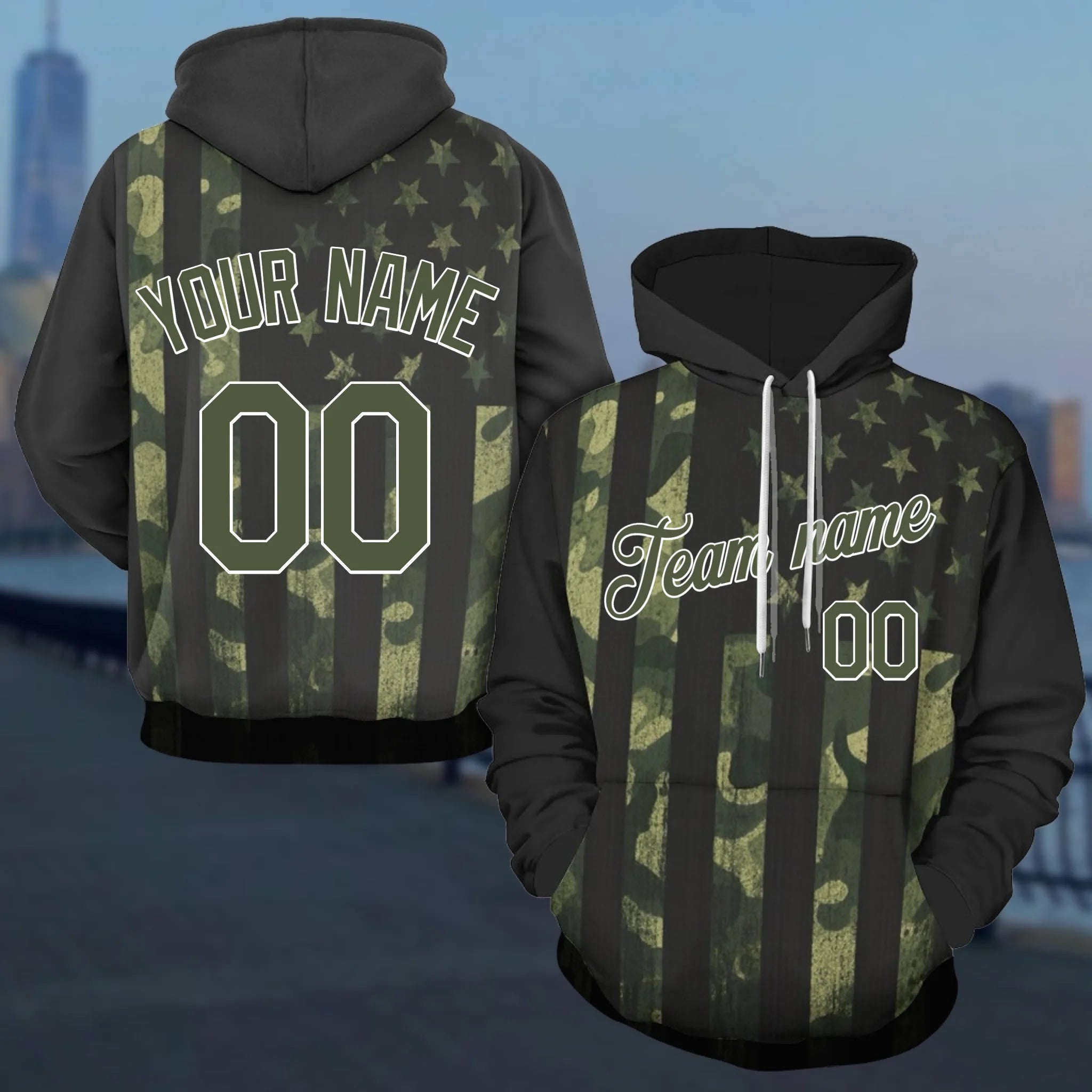 Custom Camo American Flag Hoodie - Personalized Military USA Team Sweatshirt - Gift for Men Women Teens
