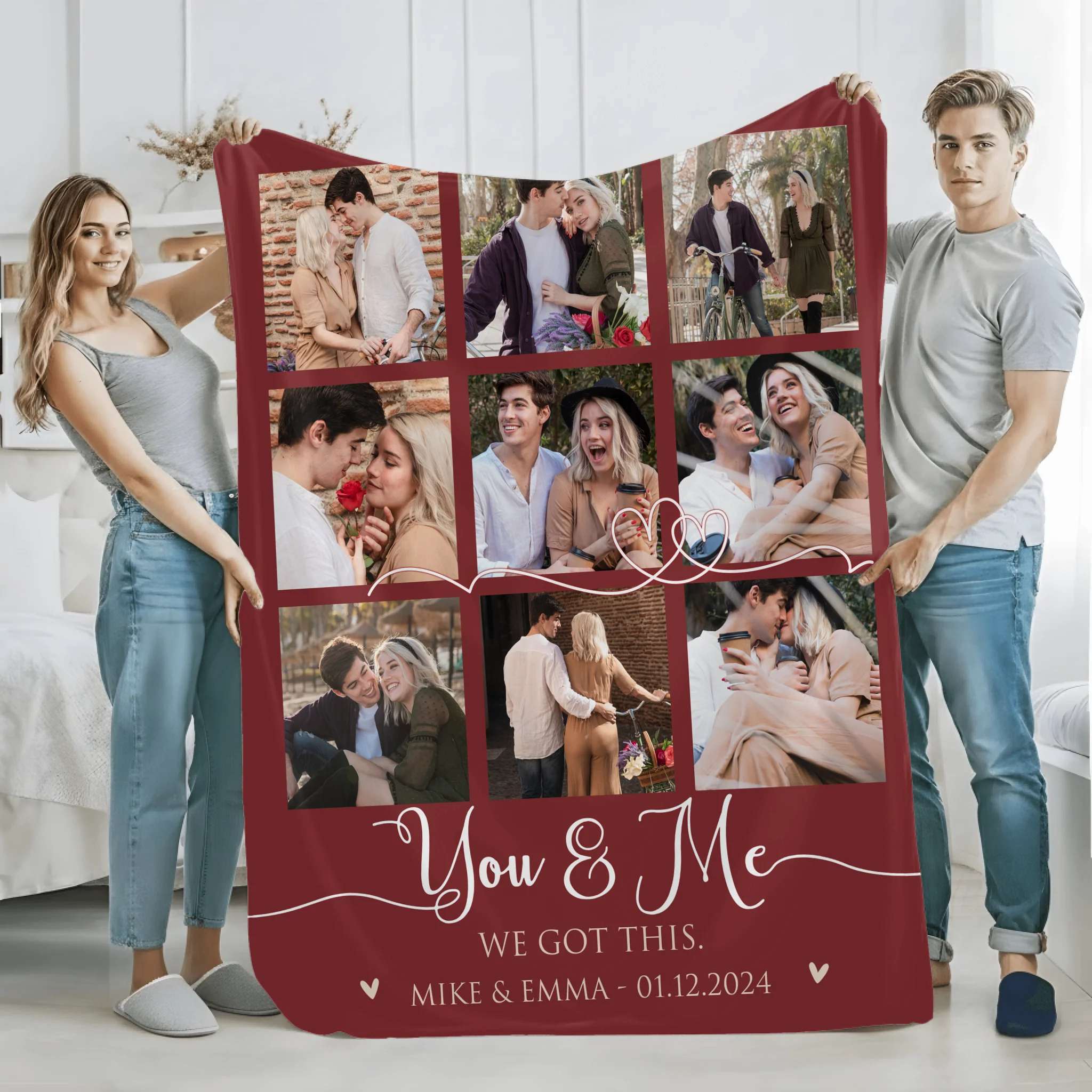 Custom Couple Photo Blanket – Personalized Love Memory Throw – Gift for Couples