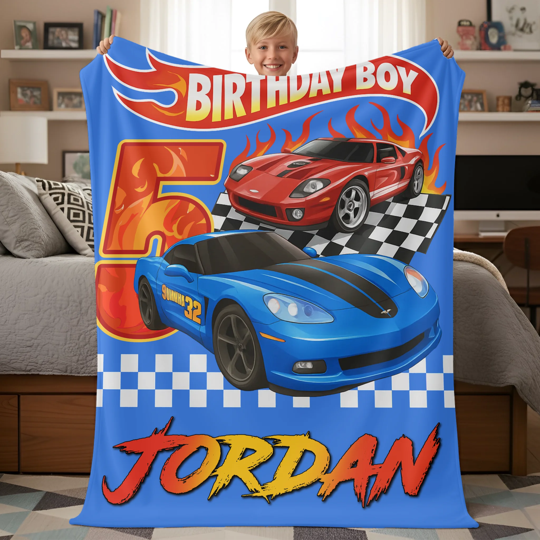Custom Sports Car Blanket - Personalized Race Car Theme Throw Blanket - Gift for Boys and Girls