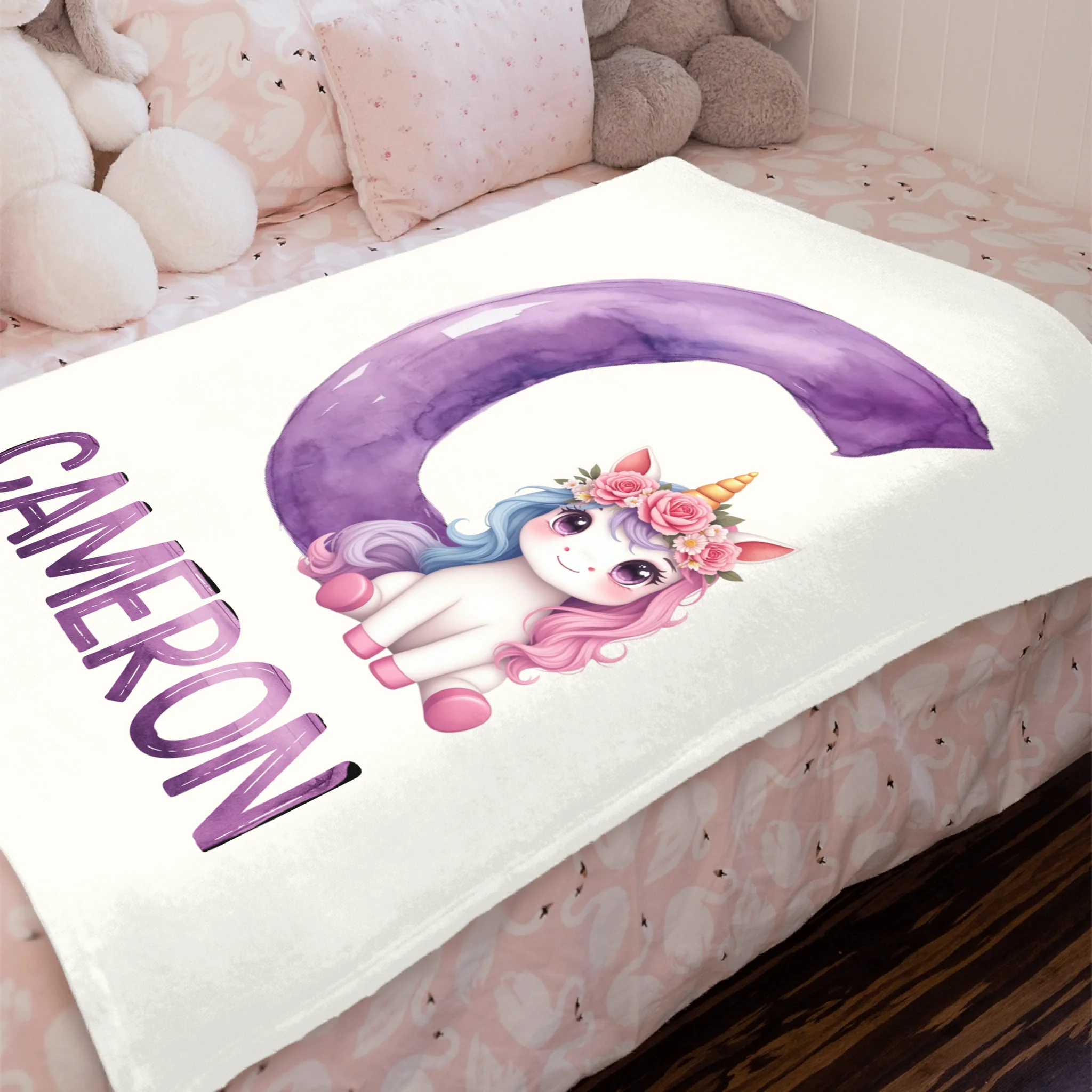 Custom Unicorn Blanket - Personalized Unicorn Name Throw - Gift for Kids and Girls