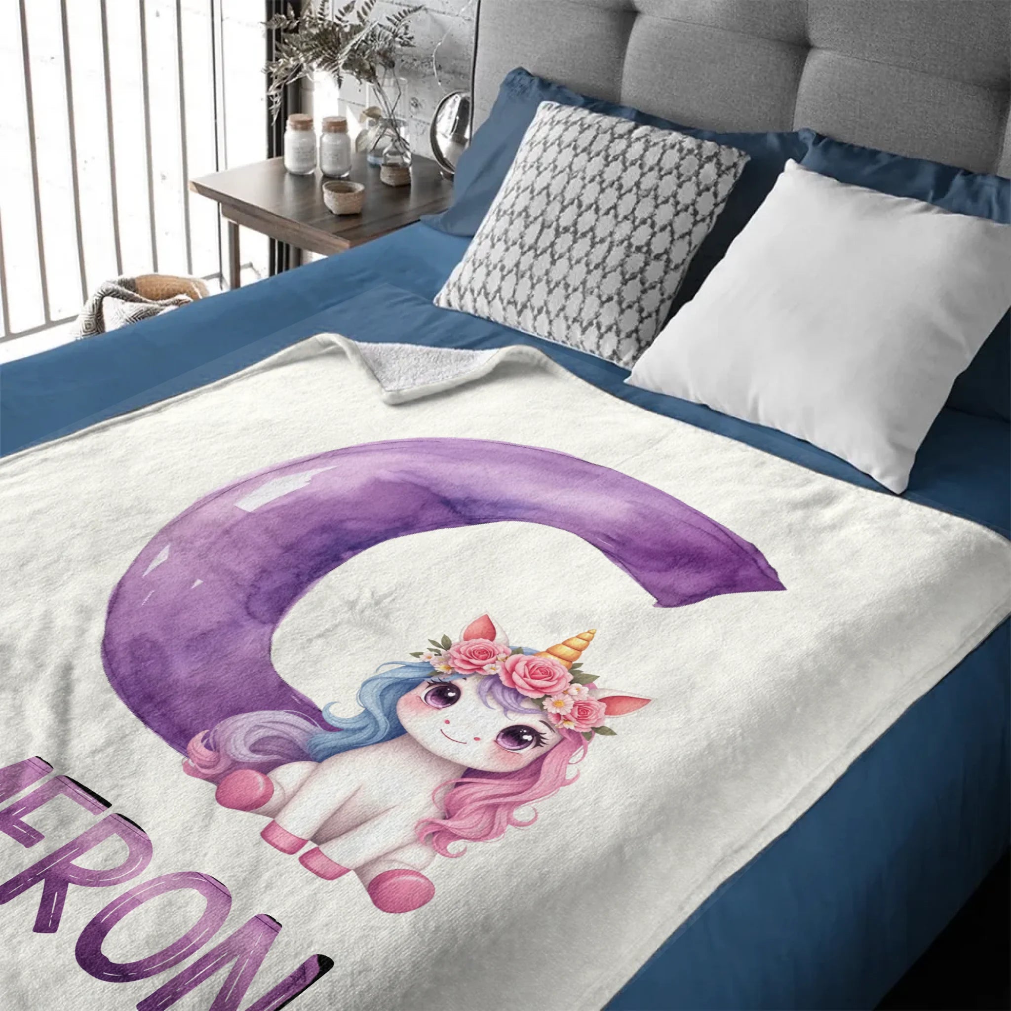 Custom Unicorn Blanket - Personalized Unicorn Name Throw - Gift for Kids and Girls