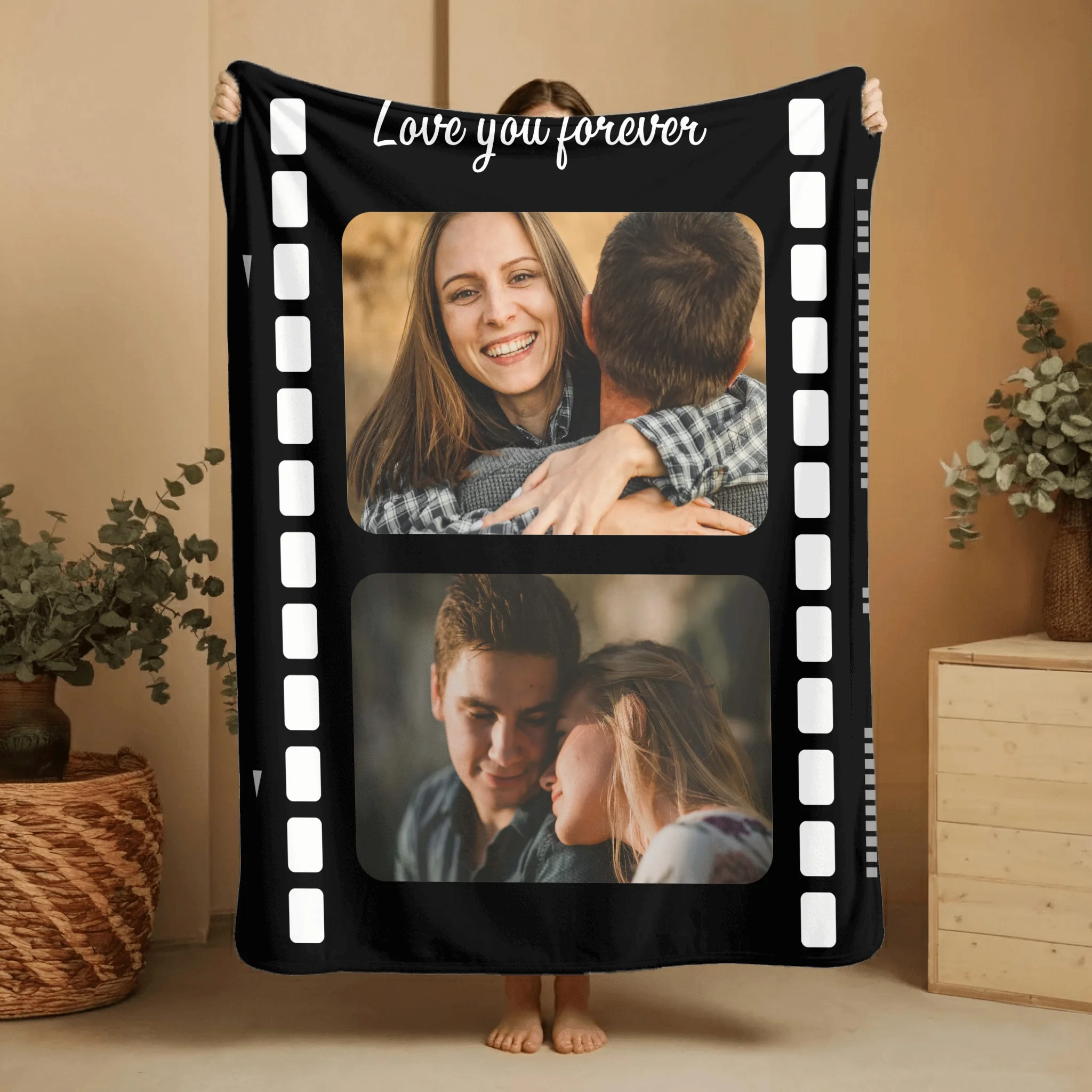 Personalized Film Strip Photo Blanket – Love You Forever Gift for Couples & Families