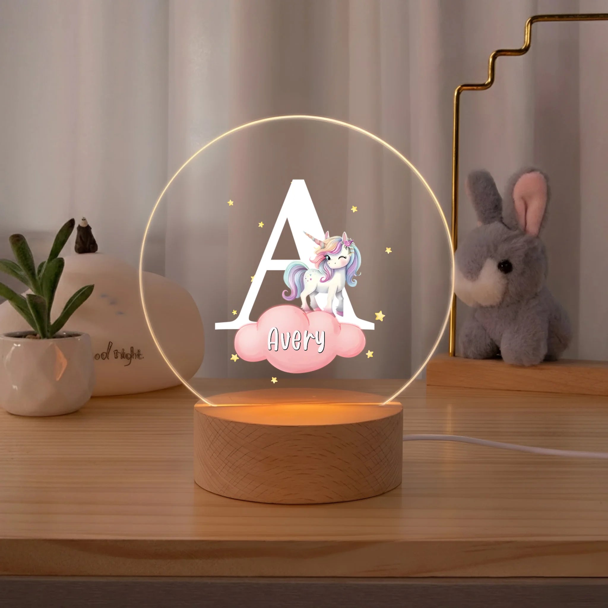 Personalized Forest Animals Night Light with Name – Gift for Kids, Baby Shower, Birthday