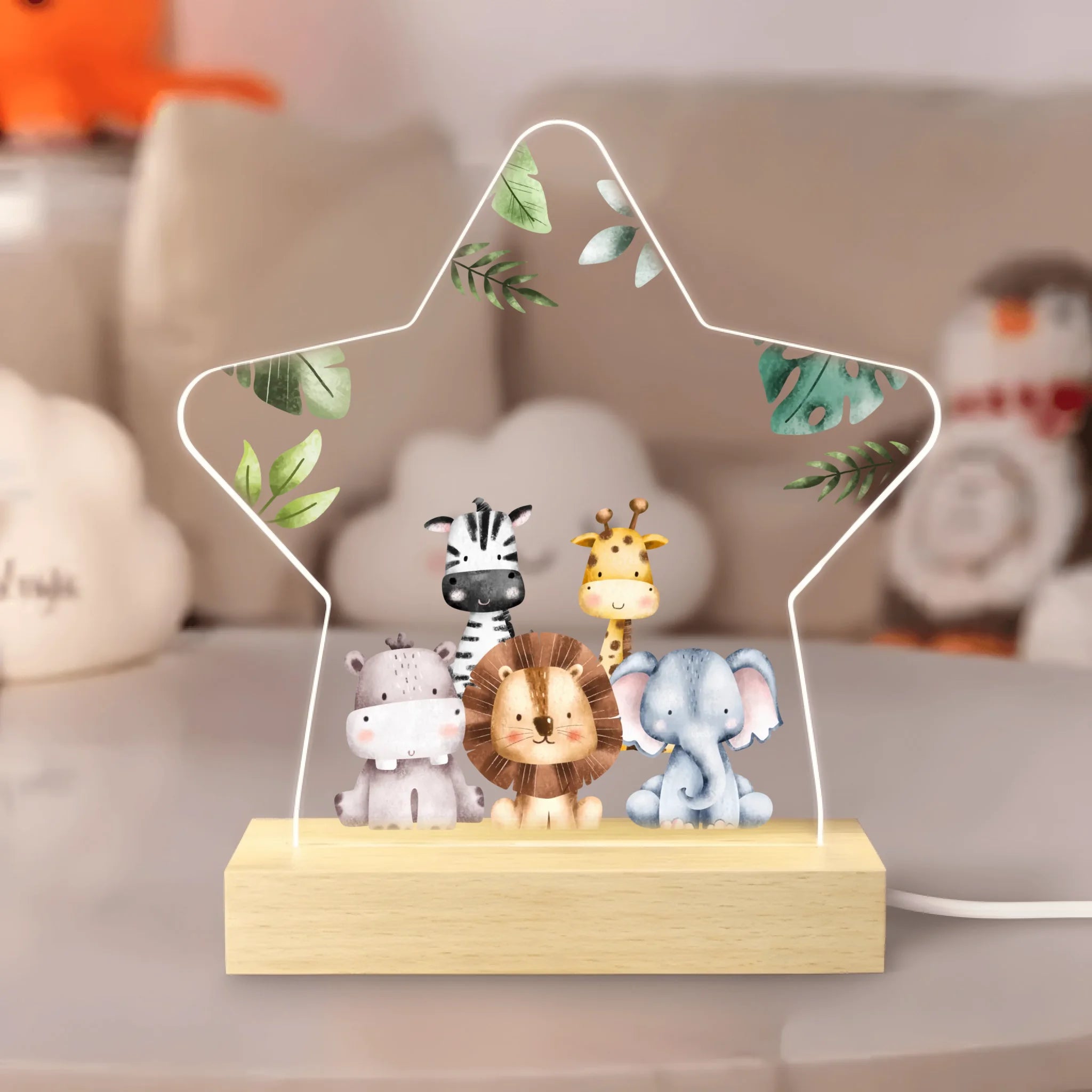 Custom Jungle Animal Star Night Light - Personalized Jungle Animal Nursery Lamp - Baby Shower Gift for Boys Girls