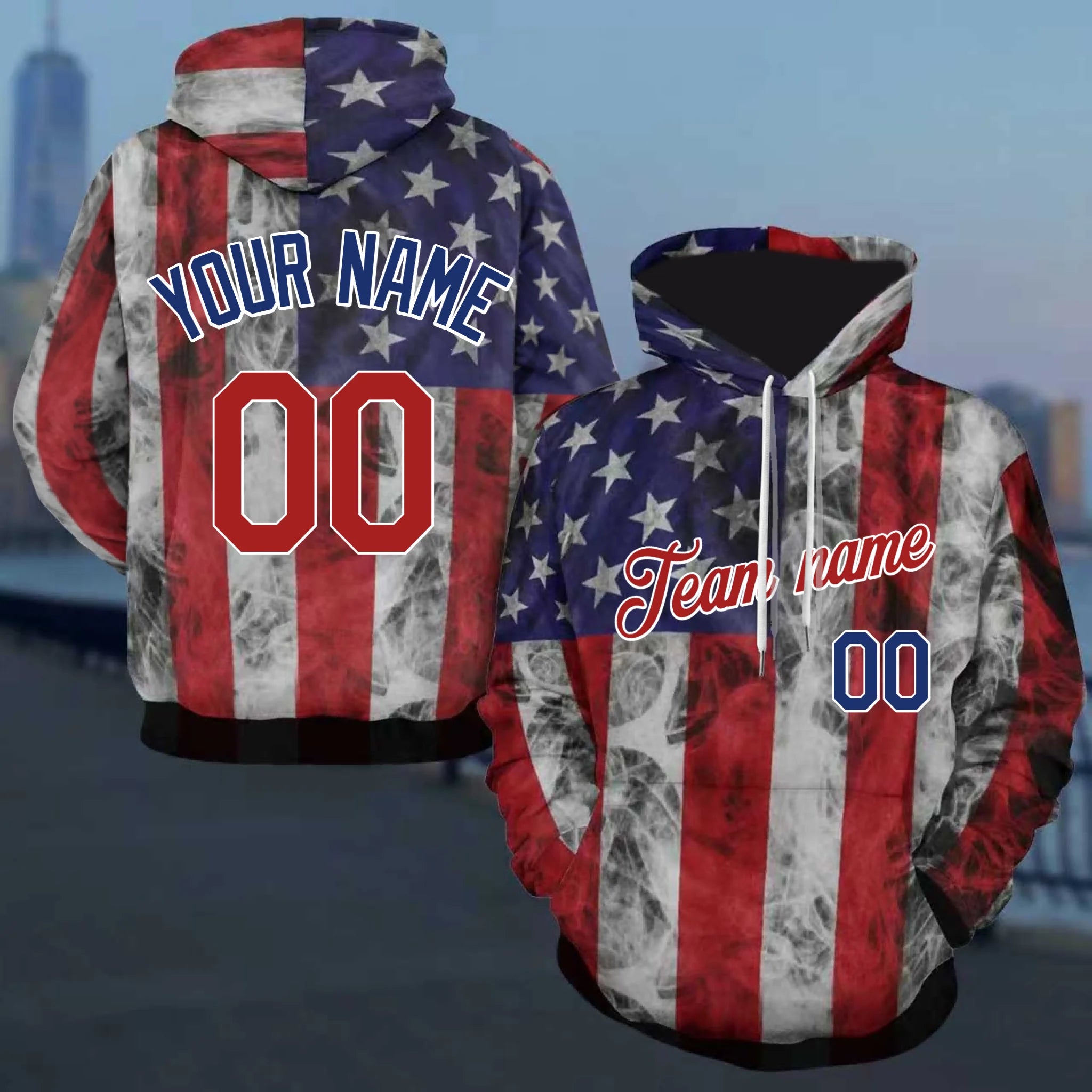 Custom American Flag Hoodie - Personalized USA Pride Team Pullover - Gift for Men Women Teens