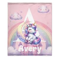 Customized Rainbow Unicorn Kids Blanket - Personalized Initial and Name - Magical Gift For Kids