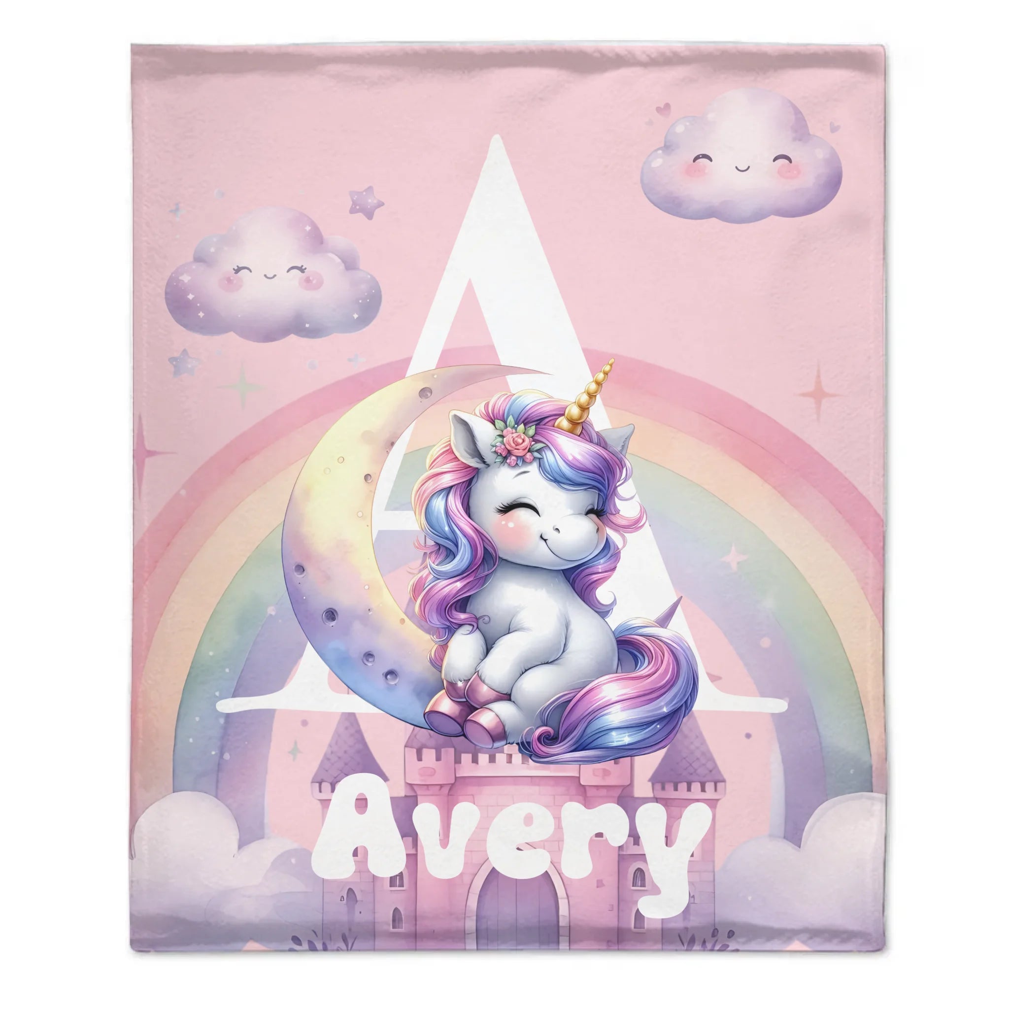 Customized Rainbow Unicorn Kids Blanket - Personalized Initial and Name - Magical Gift For Kids