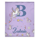 Custom Unicorn Initial Blanket - Personalized Letter & Name Kids Throw - Gift for Girls