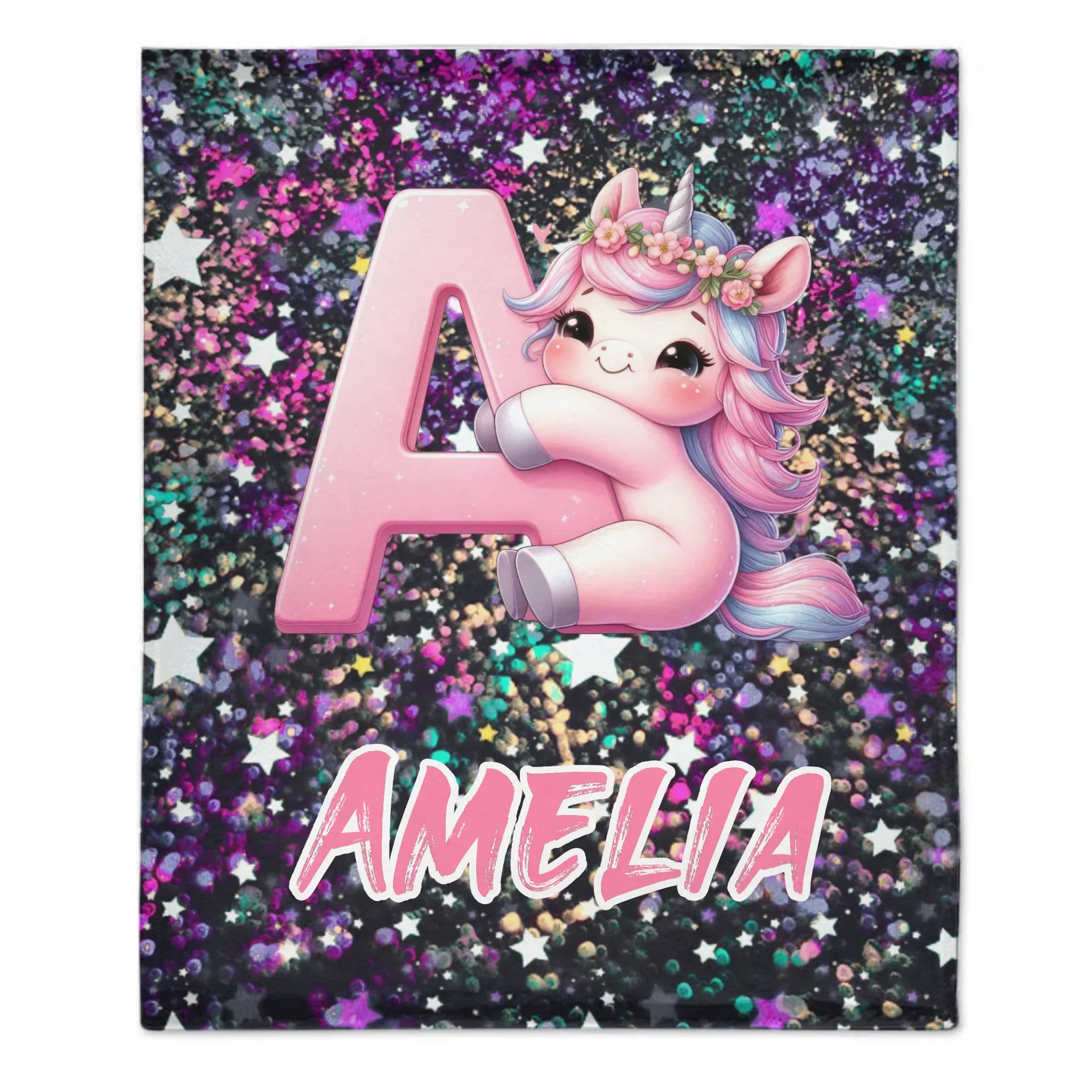 Custom Unicorn Blanket - Personalized Unicorn Initial Throw Blanket - Gift for Girls, Kids