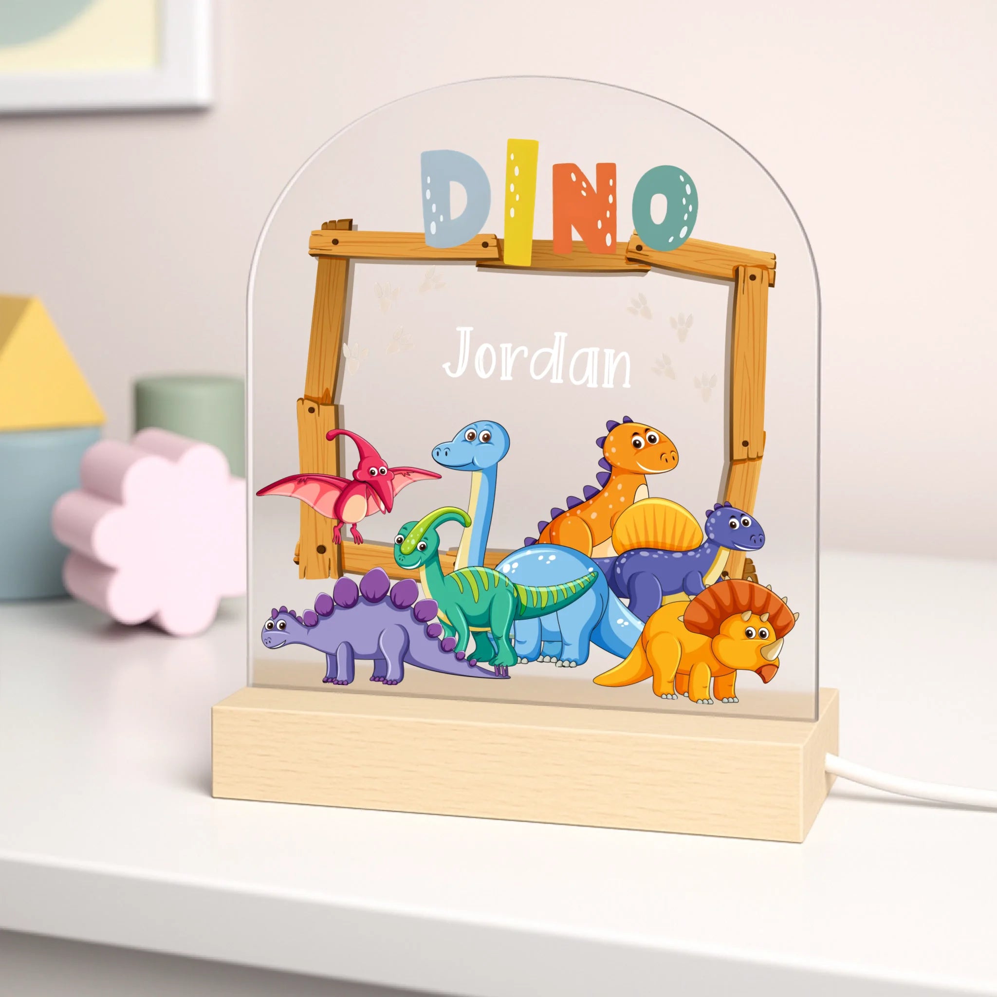 Custom Cartoon Dinosaur Night Light - Personalized Baby Name LED Lamp - Gift for Boys and Girls