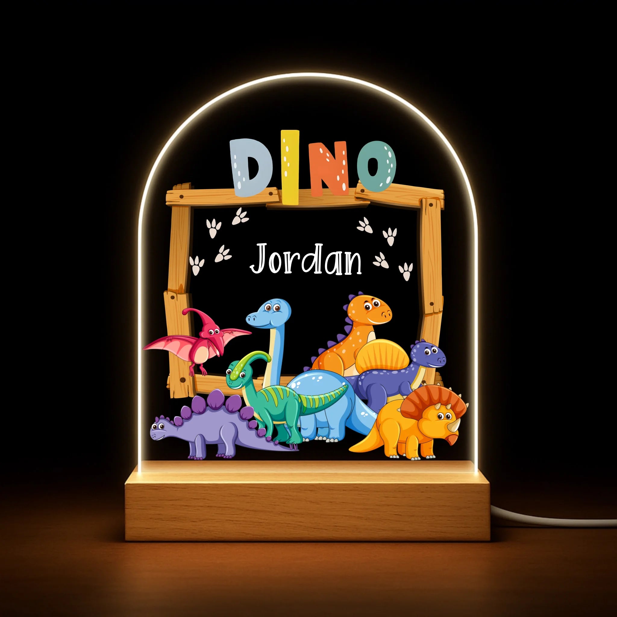 Custom Cartoon Dinosaur Night Light - Personalized Baby Name LED Lamp - Gift for Boys and Girls