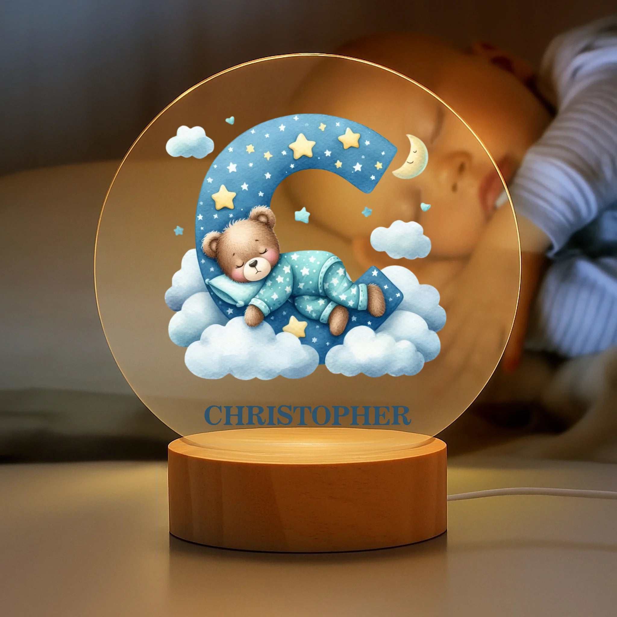 Custom Teddy Bear Night Light - Personalized Name LED Lamp - Gift for Children, Kids